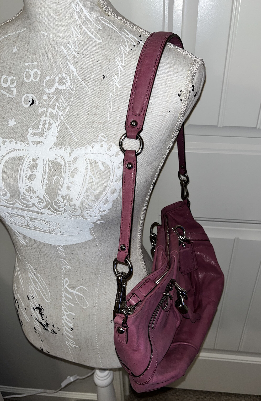 Coach Madison Sophia Medium Pink Berry Leather Satchel Handbag $398
