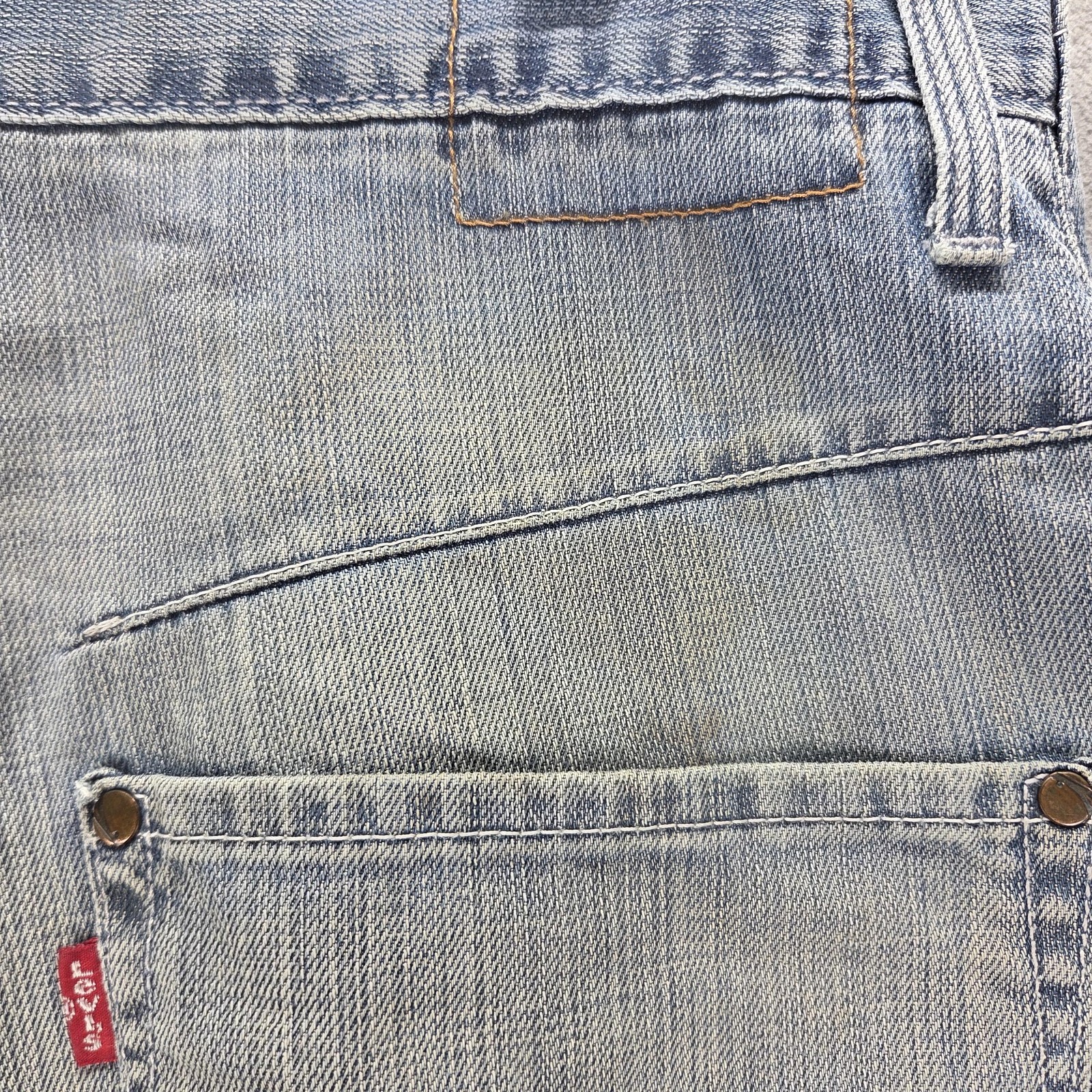 VTG Levis Engineered Jeans Mens Blue Twisted Button Fly Altered Hem Fits 34×32