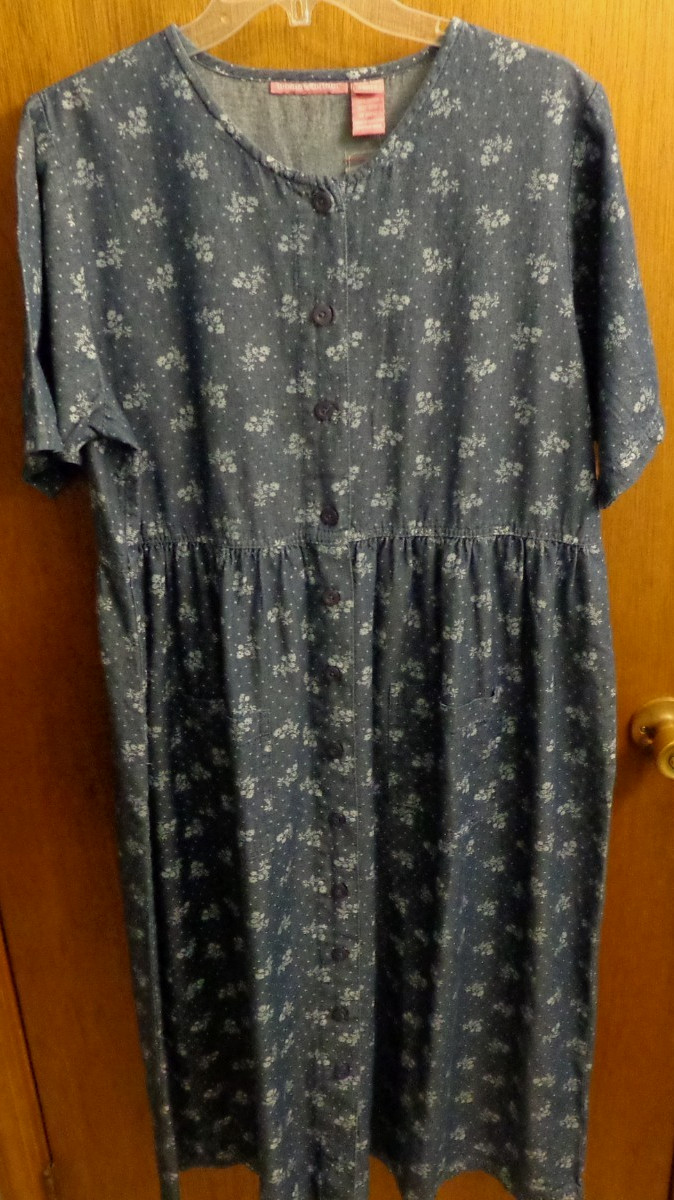 Women Within Denim Jean Dress Midi Floral Print Women 14W 42″ chest