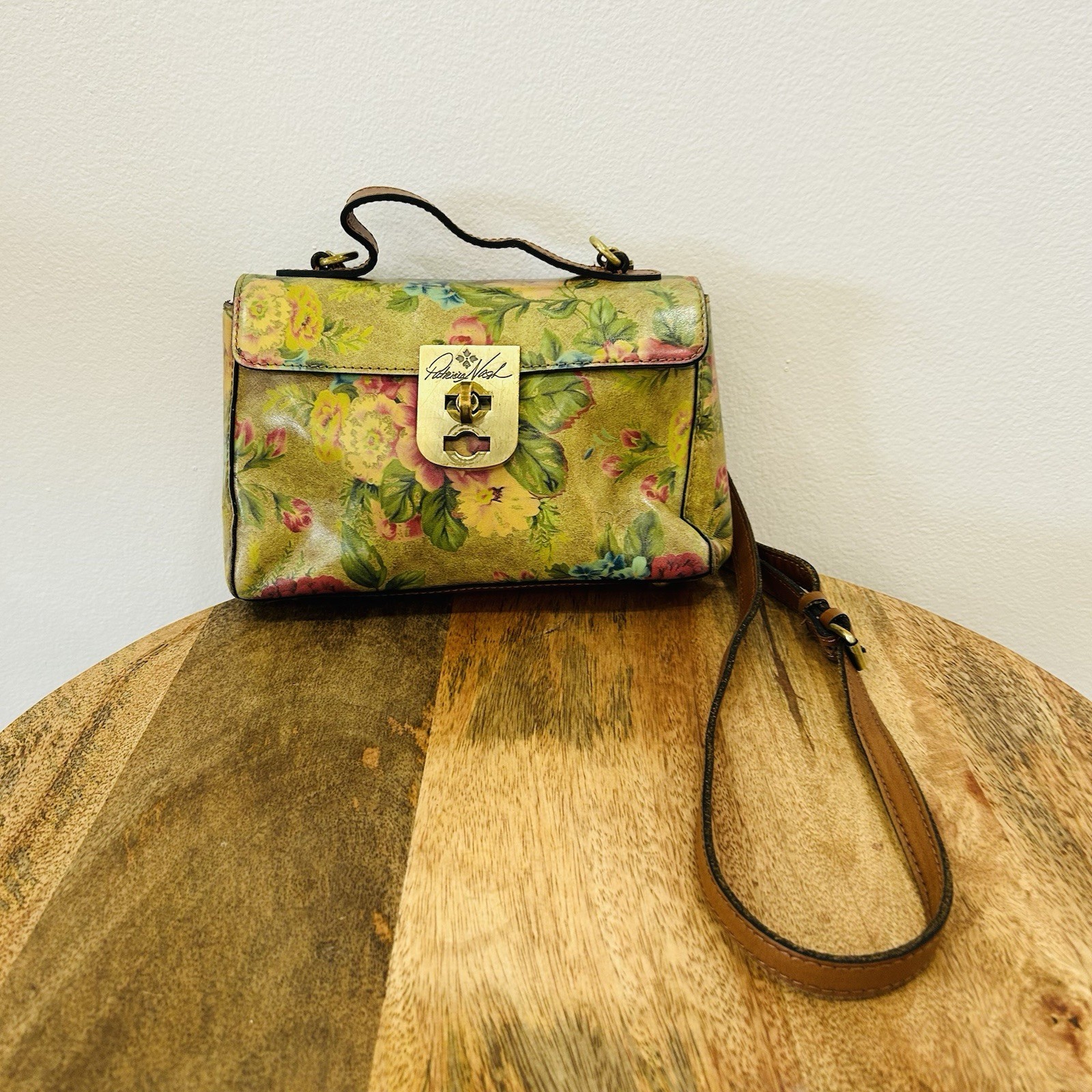 Patricia Nash Carisbrooke Satchel Crossbody Bag Purse Leather 7x10x3 Floral Rose