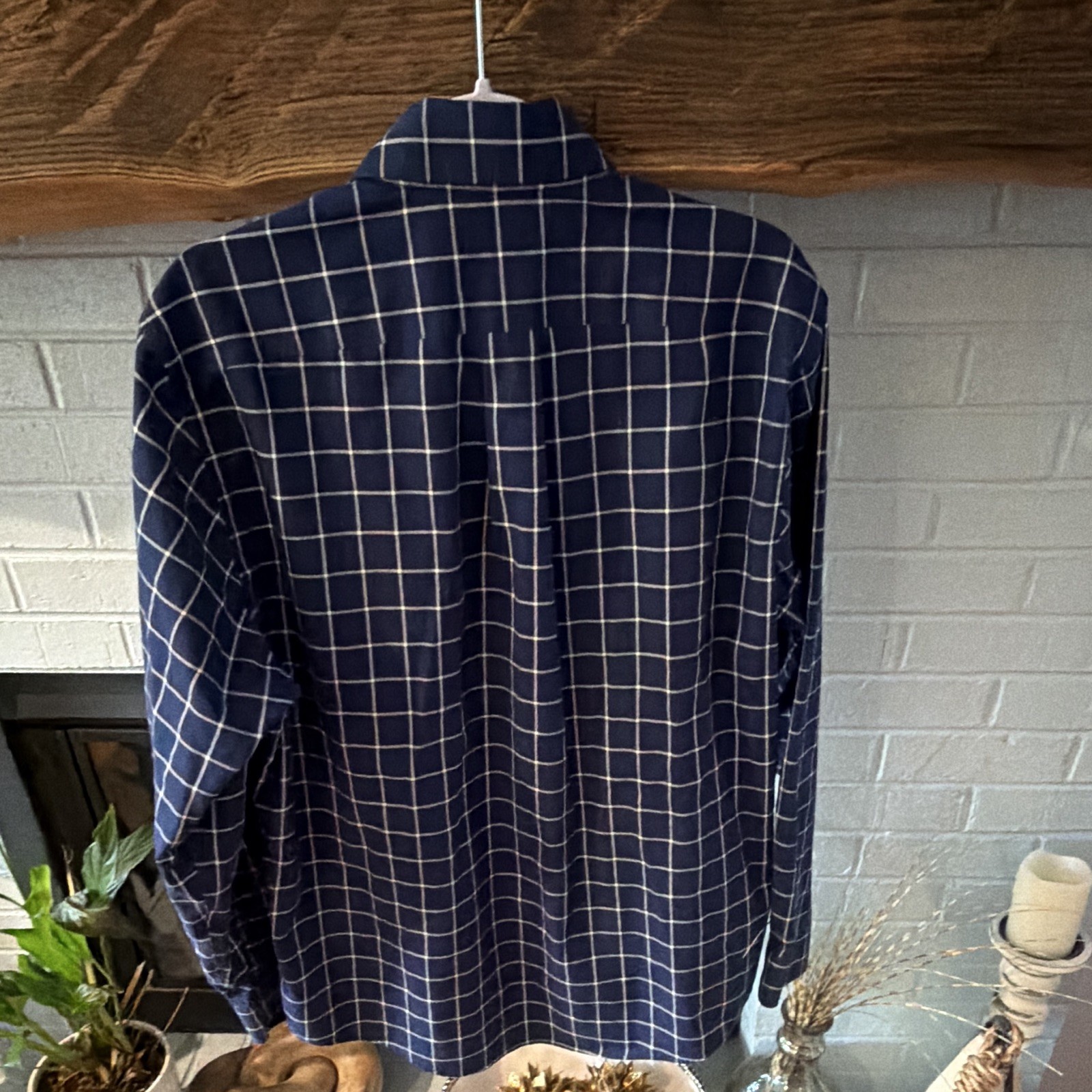 Lands’ End Men’s Blue/White Check Easy Care BD Dress Shirt L 16-16.5 32/33