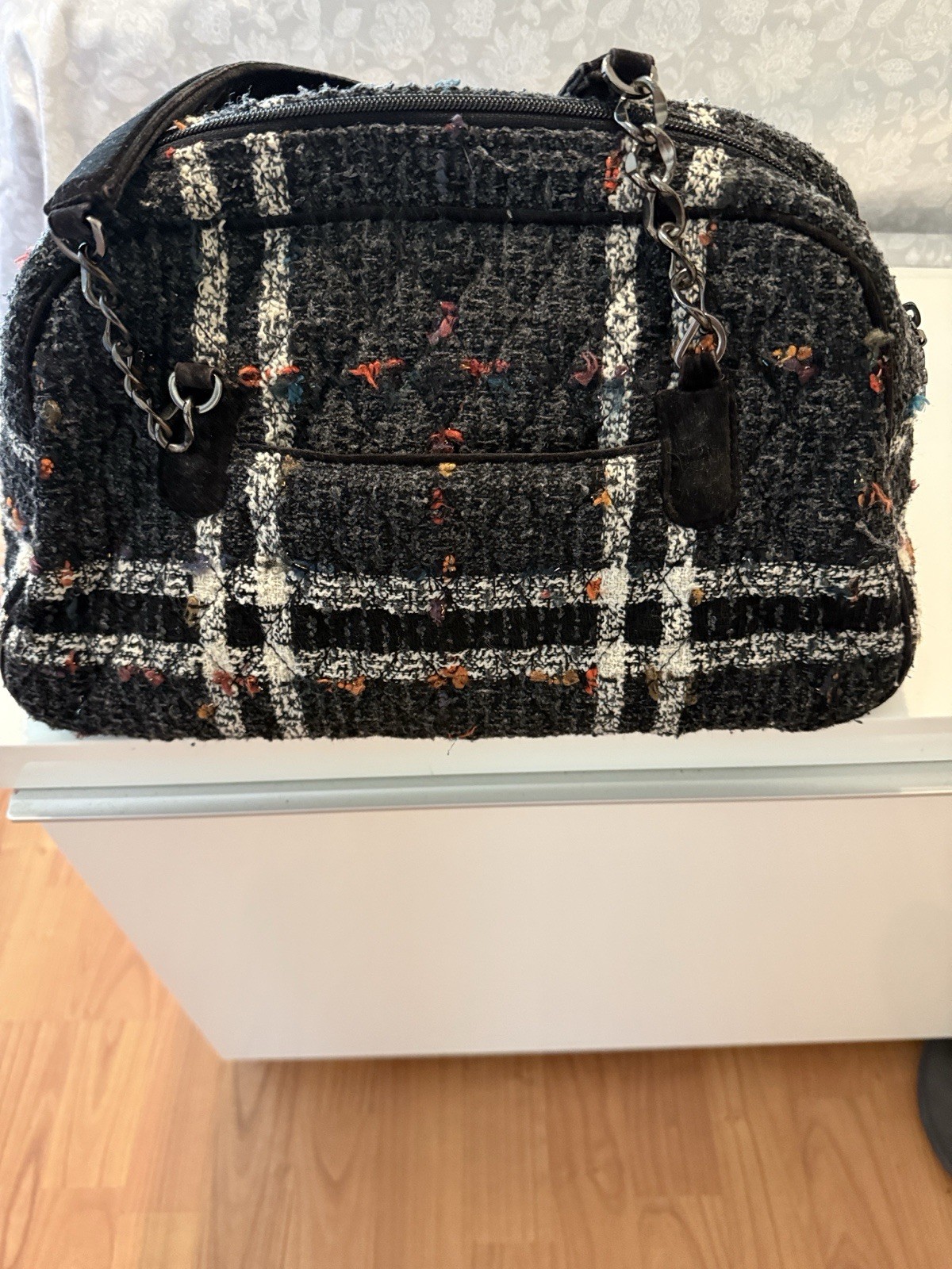 Vera Bradley Plaid Shoulder Bag with Chain Strap, Zipper Accents, Outer Pockets