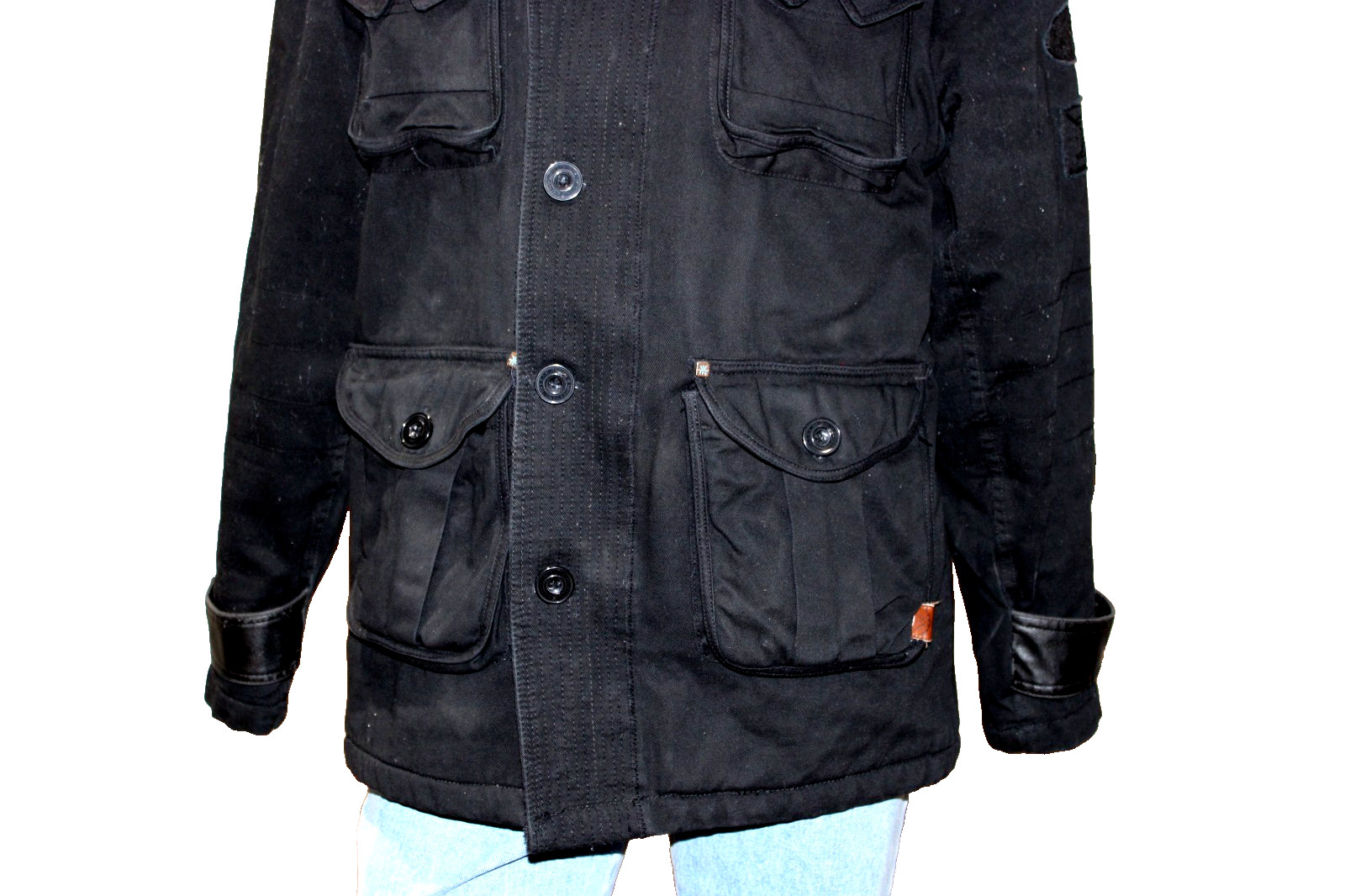 T F G Creative Garments Men Canvas Jacket SZ L Black 4 Pockets Insulated Casual