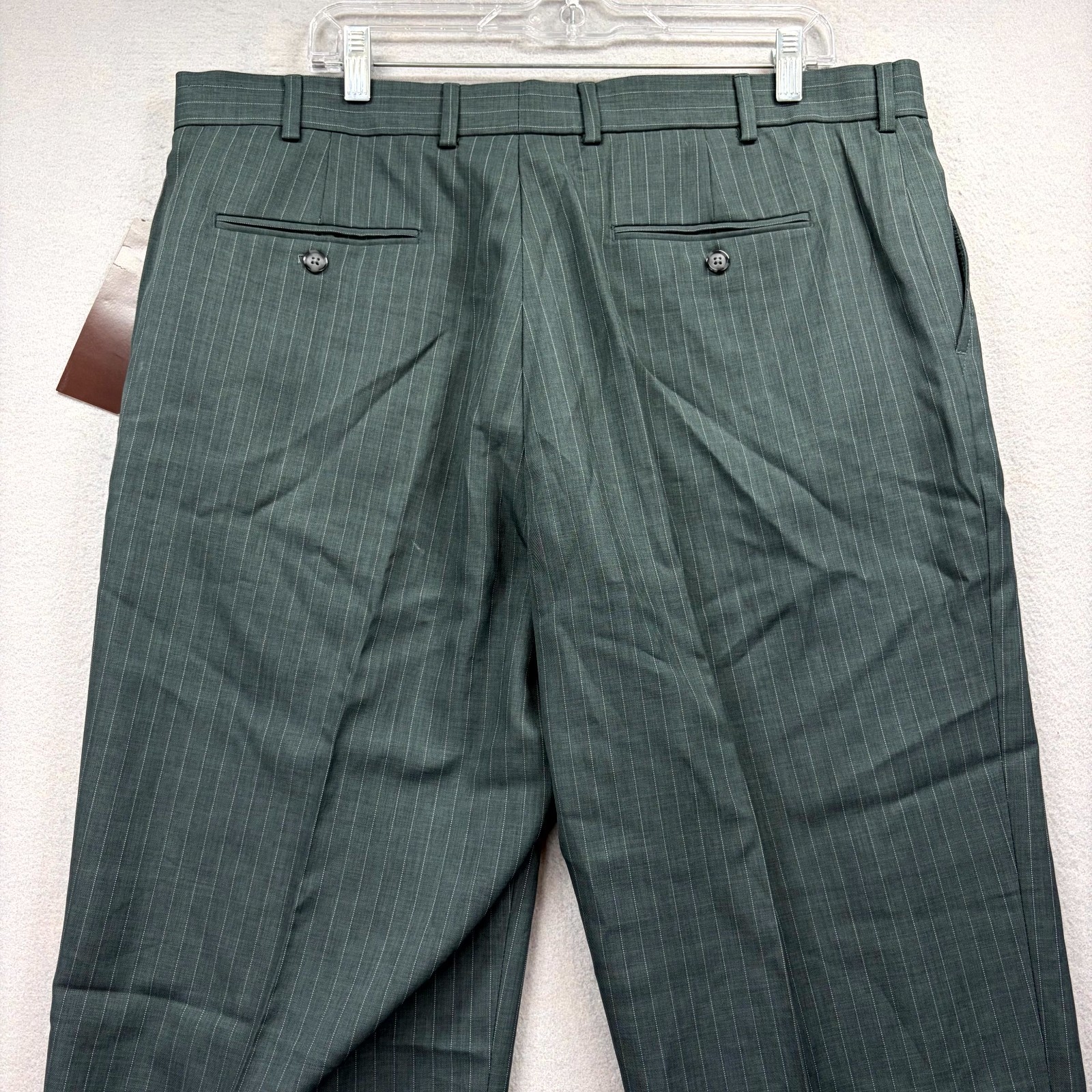Perry Ellis Portfolio Dress Pants Mens 38×32 Green Pinstripe Formal Wide Leg NEW