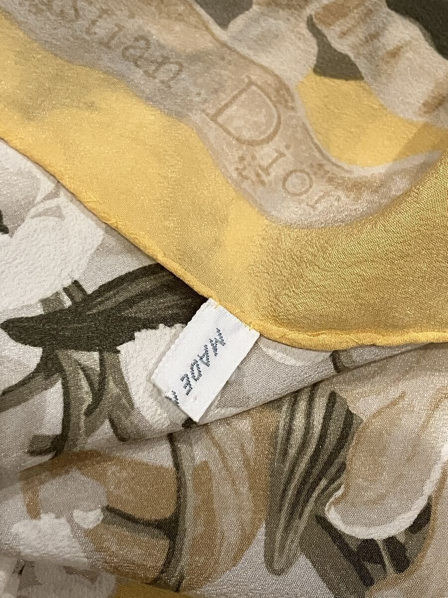 Christian Dior Vintage Lily of the Valley Silk Scarf Yellow 82cm Authentic