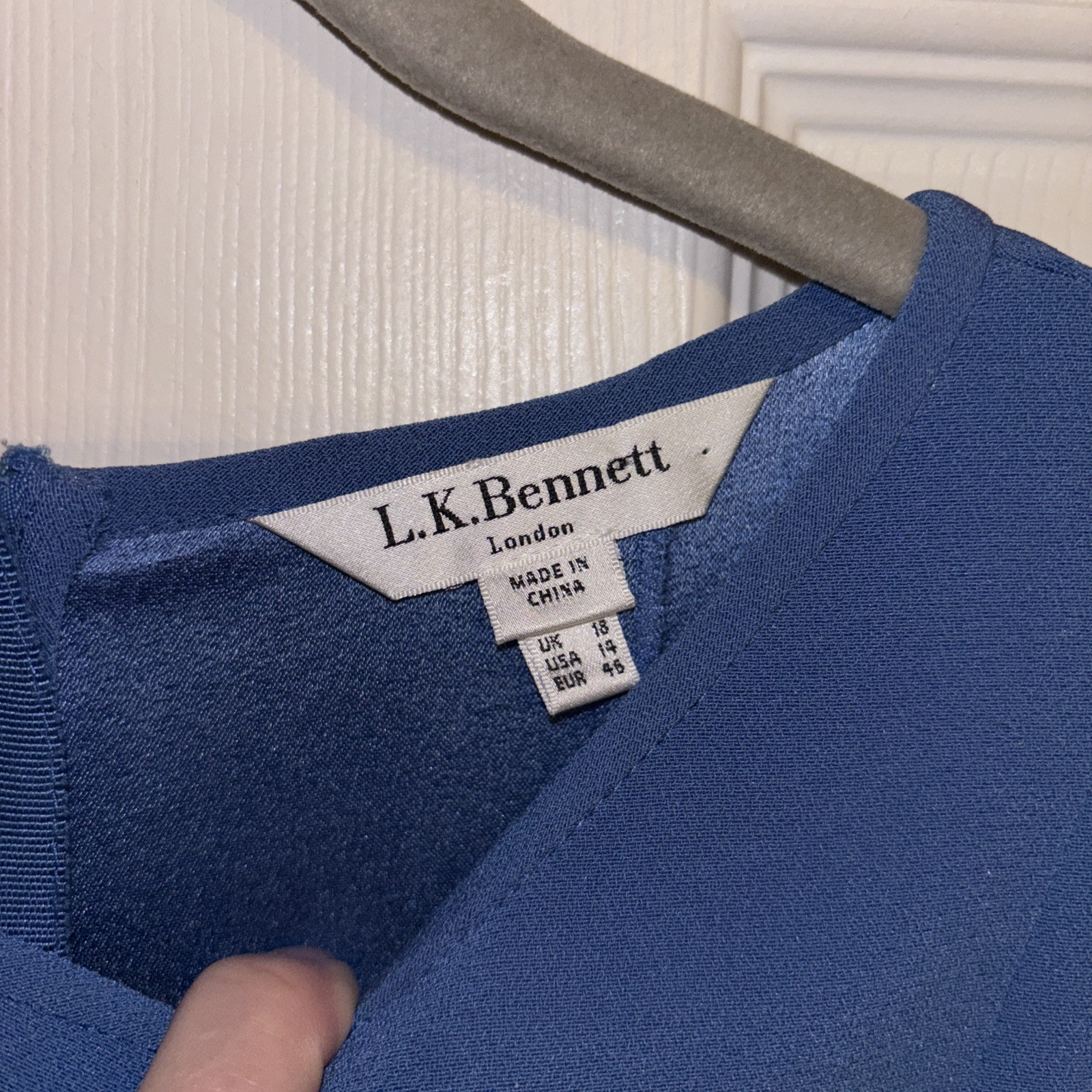 LK Bennett London Dr Jessica Dress US Sz 14 Pale Blue Classic Seamed Sheath READ