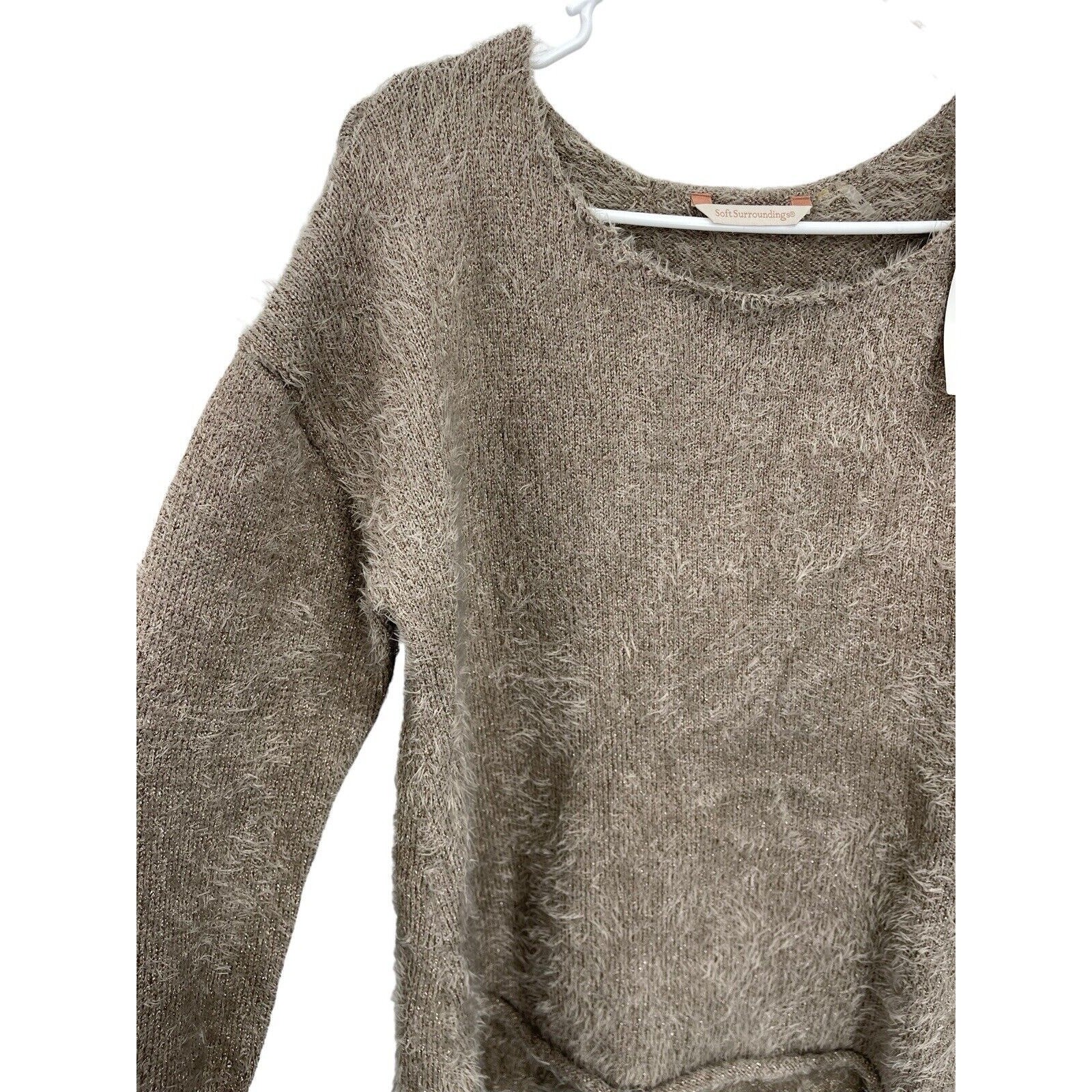 NWT Soft Surroundings Subtle Shimmer Sweater Eyelash Fuzzy Greystone Medium