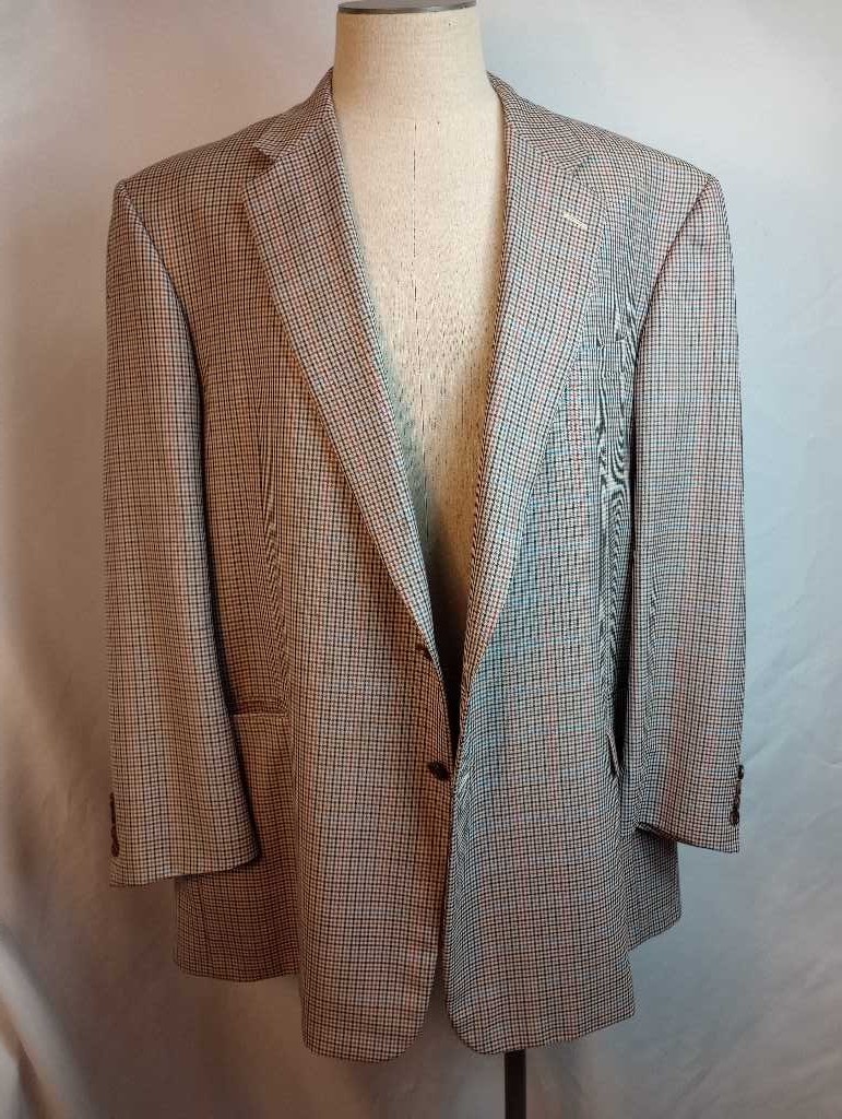 Hickey Freeman Traveler Blazer Mens 46L Wool Custom Jacket Plaid Hounds Tooth