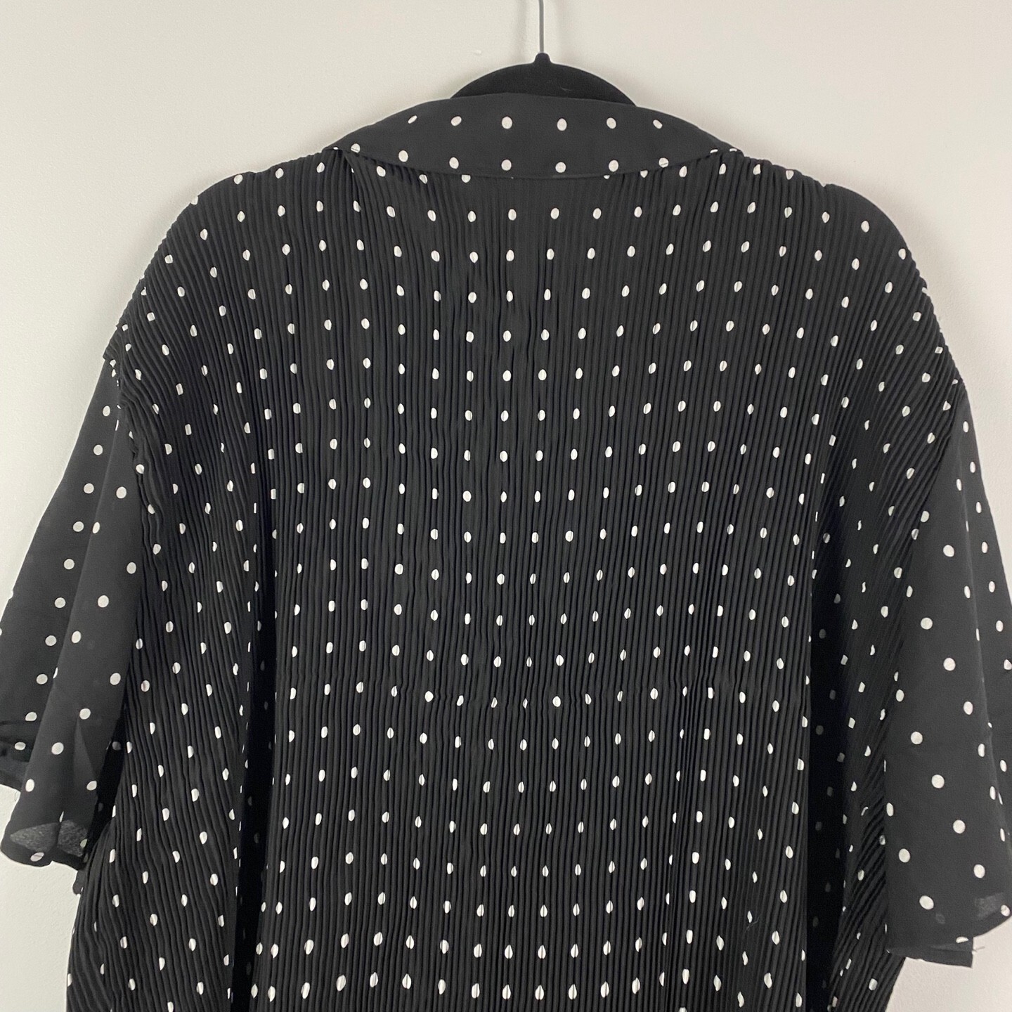 Woman Within Blouse In Crinkle Georgette Size 3X Black White Polka Dot Short Slv