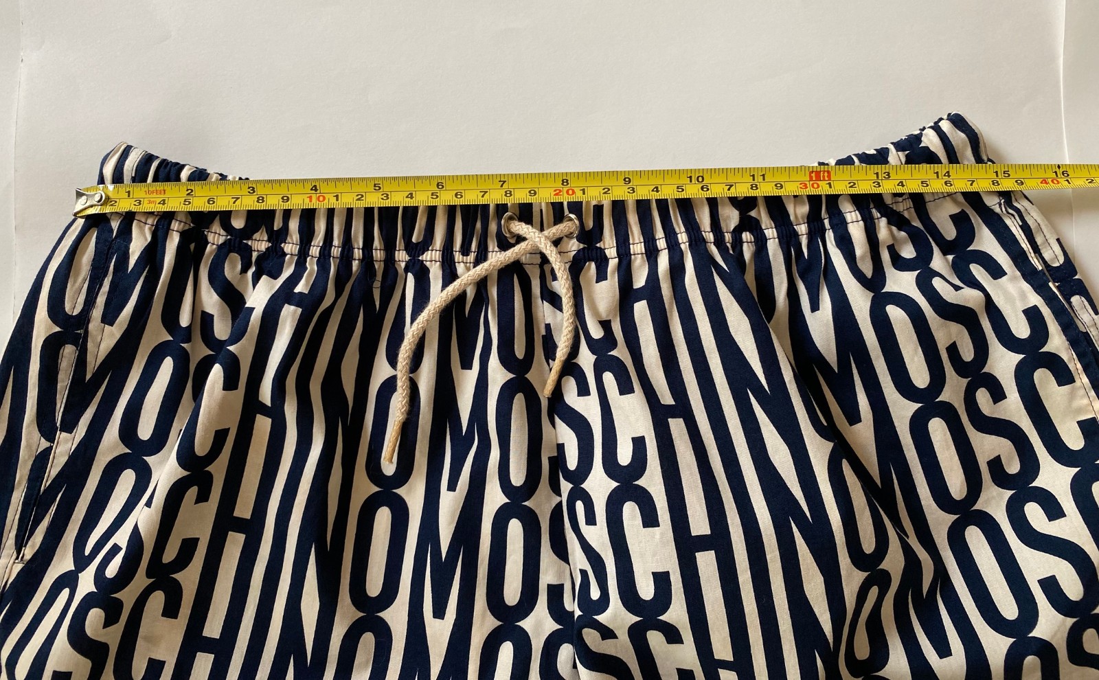 Moschino Mare Swim Shorts Navy All-over Logo Print IT50 90s Made in Italy New