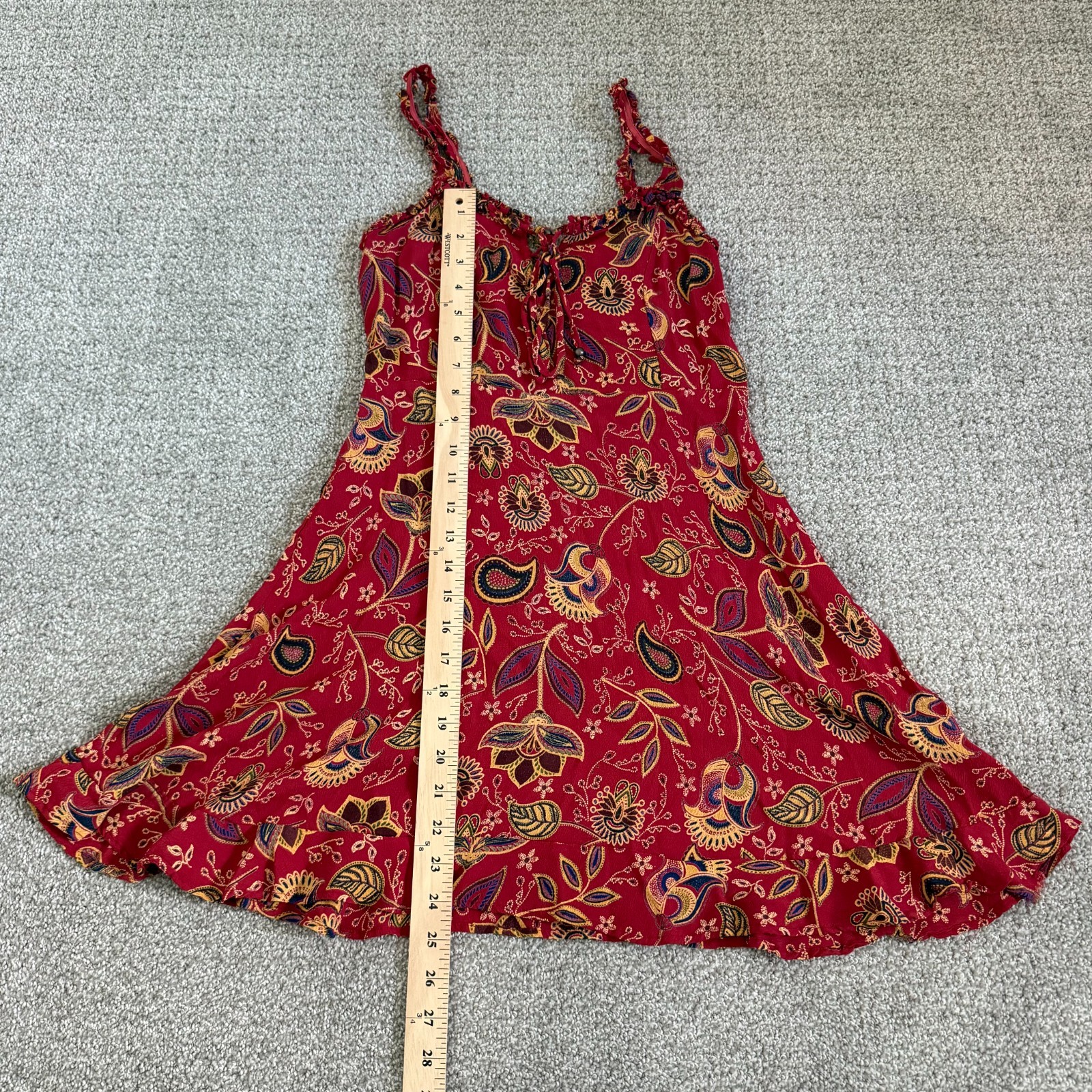 Angie Womens Red Paisley Mini Dress Boho XS