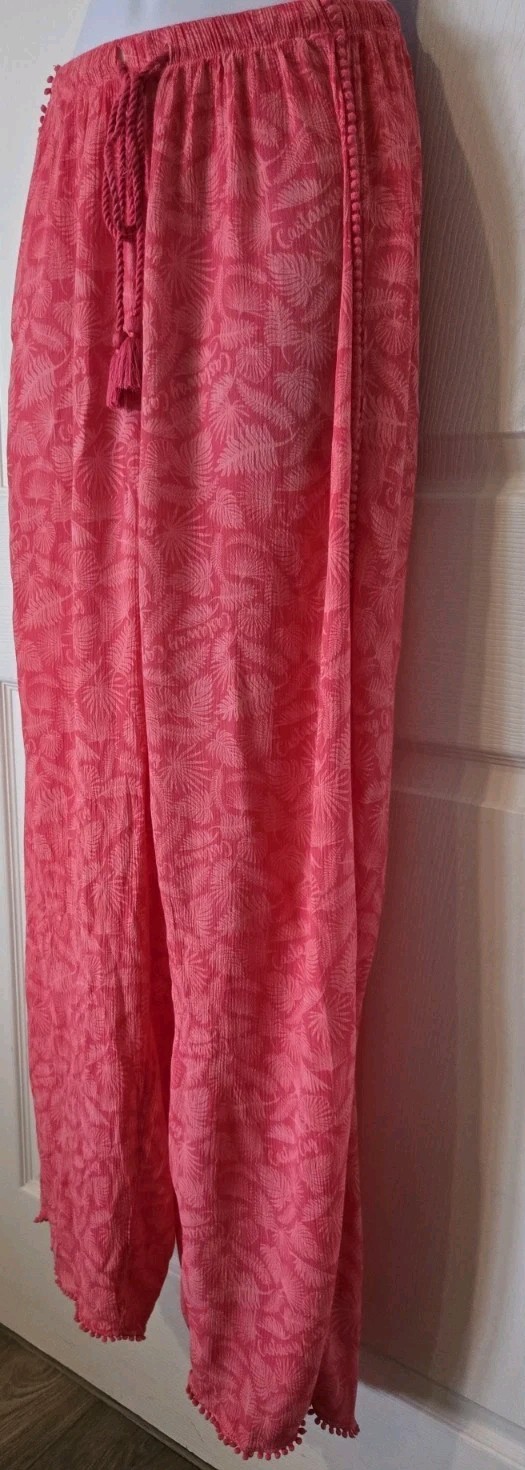 Disney Cruise Line Coral Leaf Wide Leg Elastic Drawstring Pants Sz XL