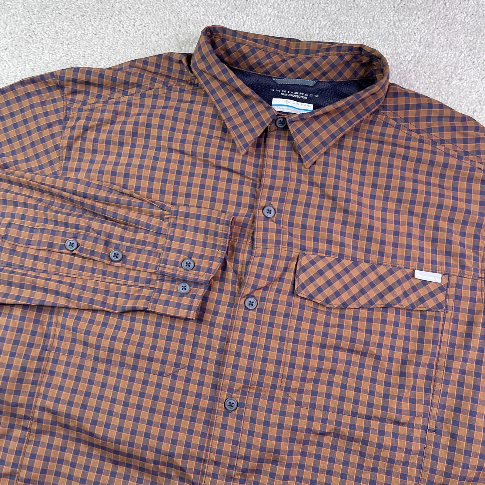 Columbia Shirt Mens XL Brown Plaid Silver Ridge Omni Shade Hiking Fishing