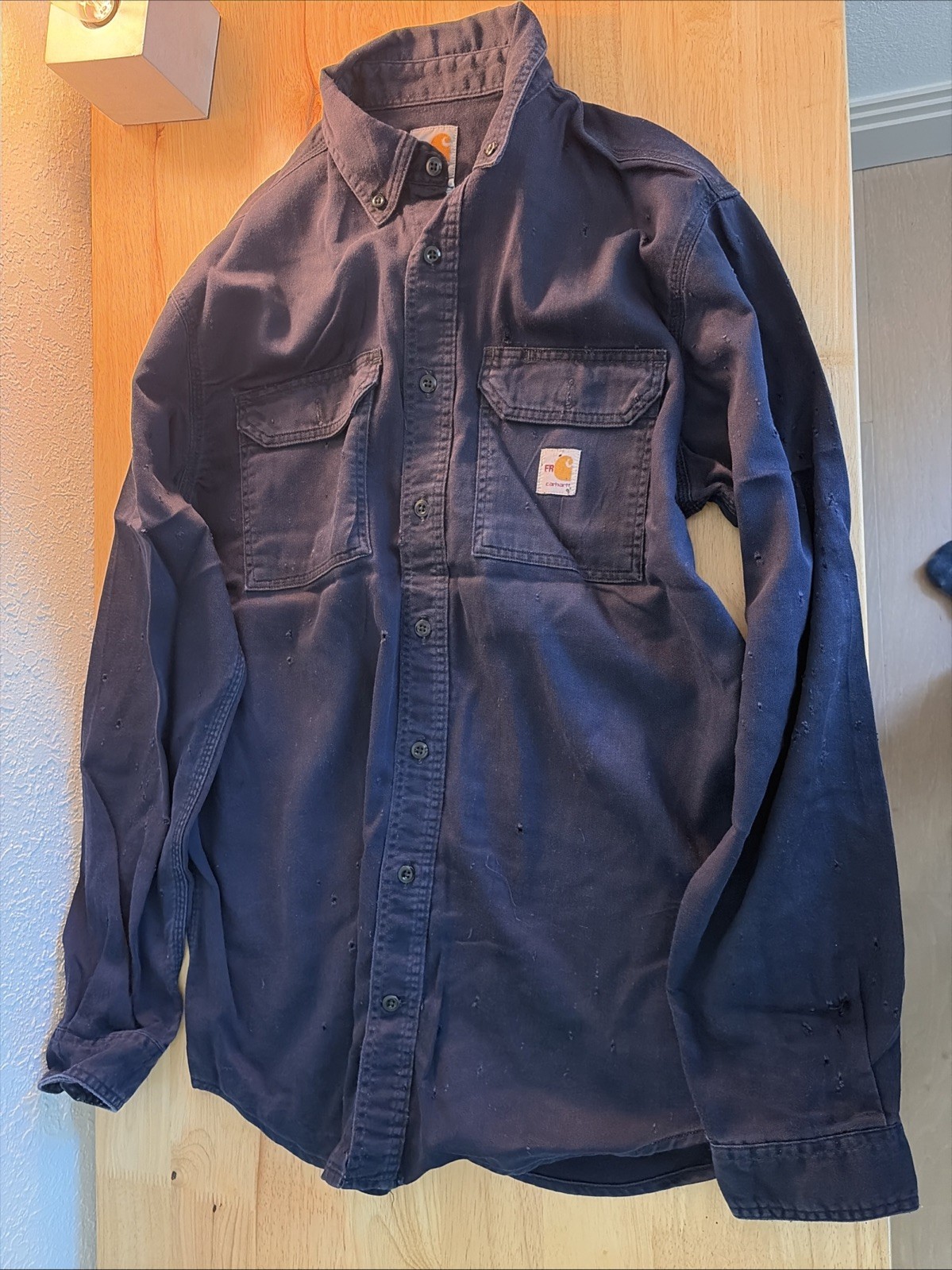 Carhartt FR Men’s Blue Long Sleeve Button-Up Work Shirt Size M Tall