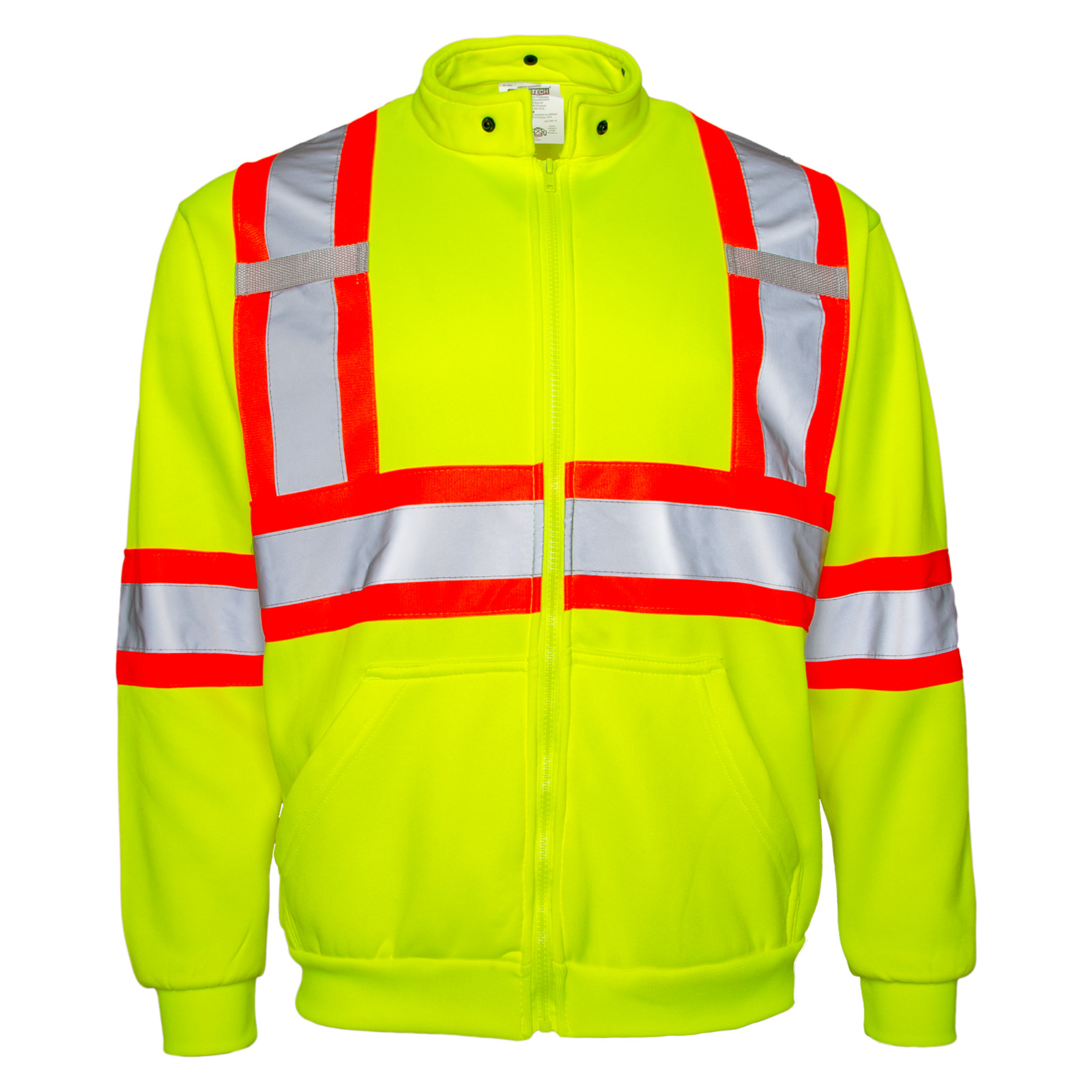 Men’s High Visibility Safety Hoodie Sweater Yellow with X on back Jorestech