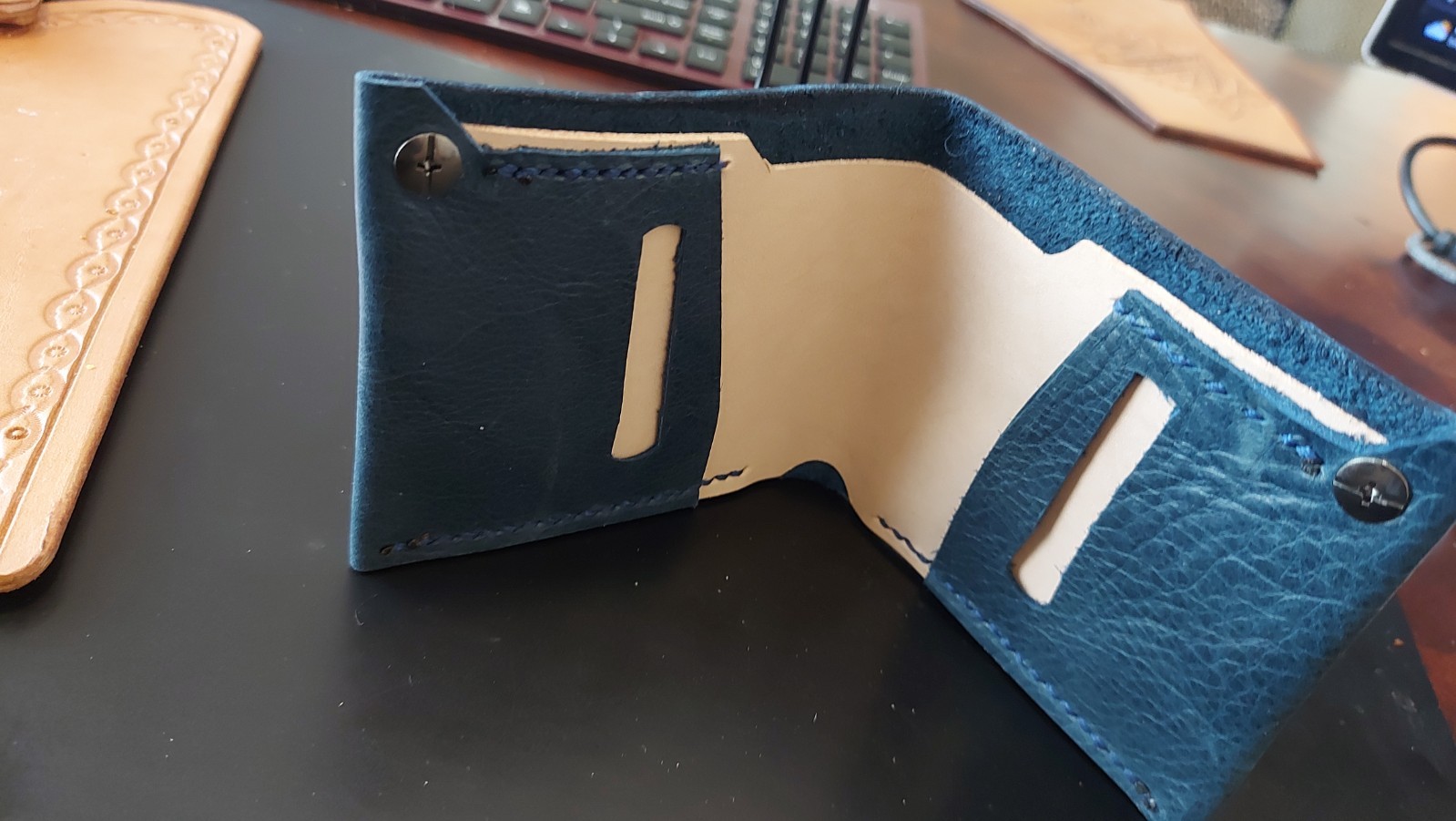 unique design unisex wallet all leather and handmade in USA usid card and bills