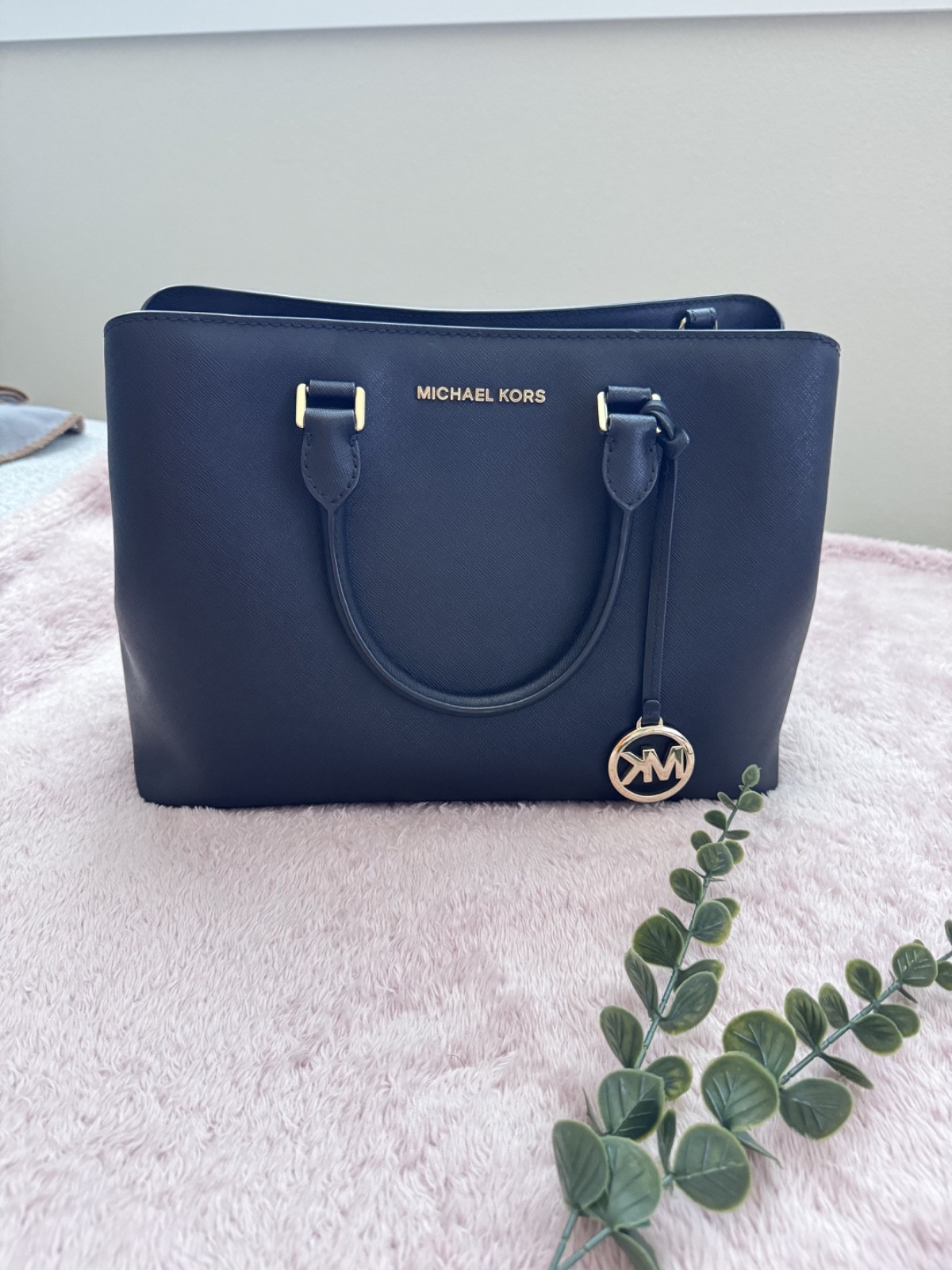 Michael Kors Black Savannah Saffiano Leather Satchel Bag Authentic