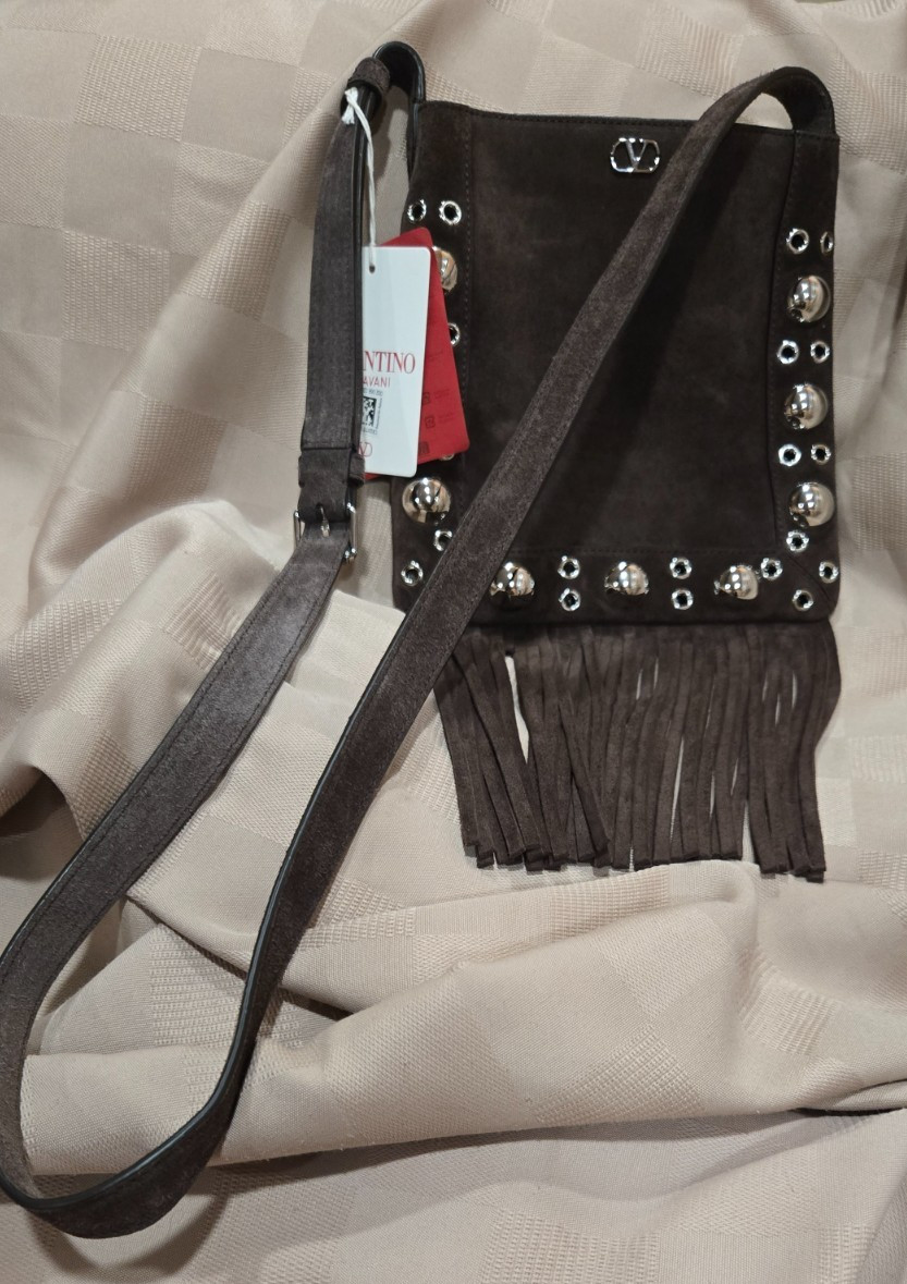 Valentino Garavani Nellcôte Small VLogo Fringe Suede Crossbody Bag