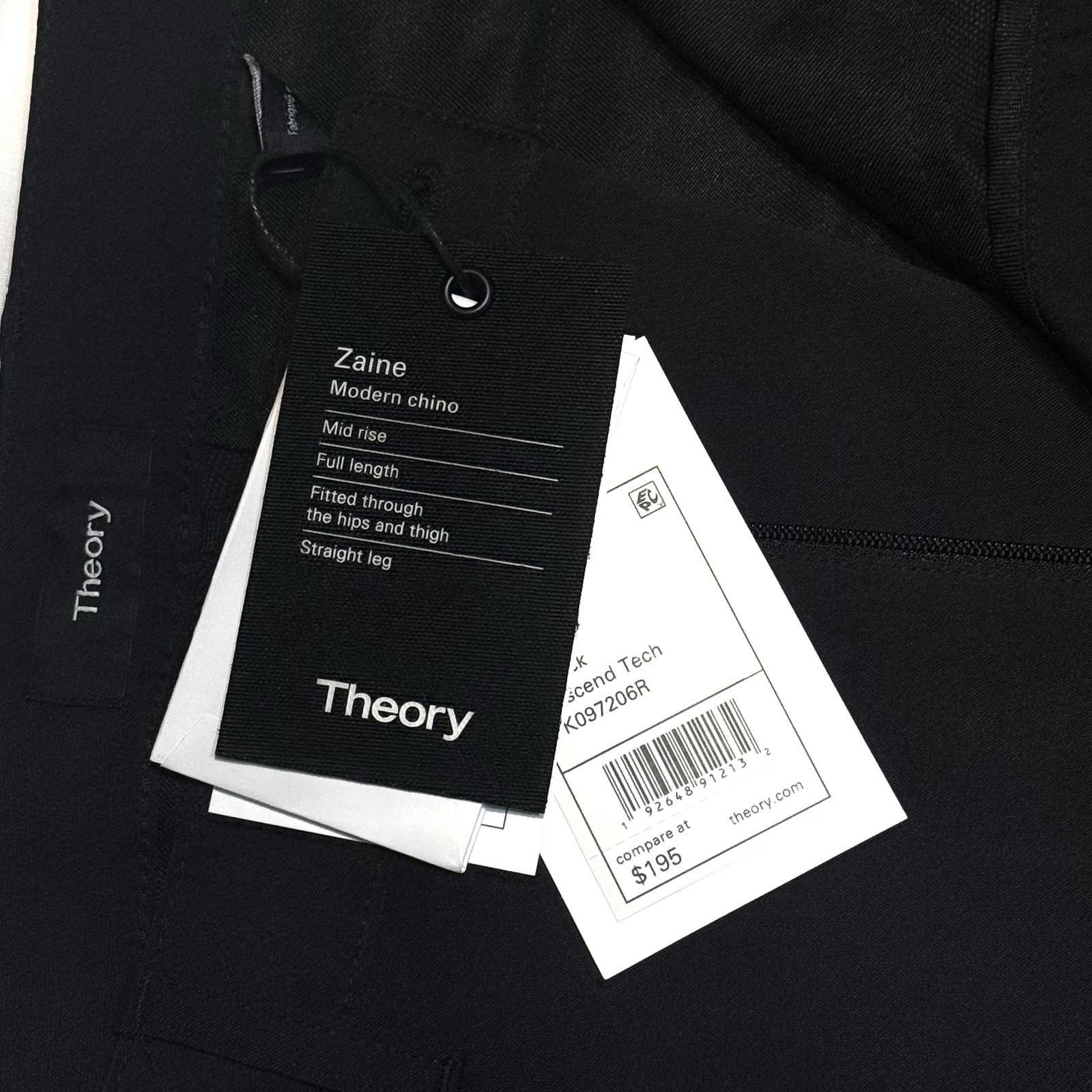 THEORY Mens Zaine Ascend Tech Modern Straight Leg Chino Pants Black (MSRP $195)