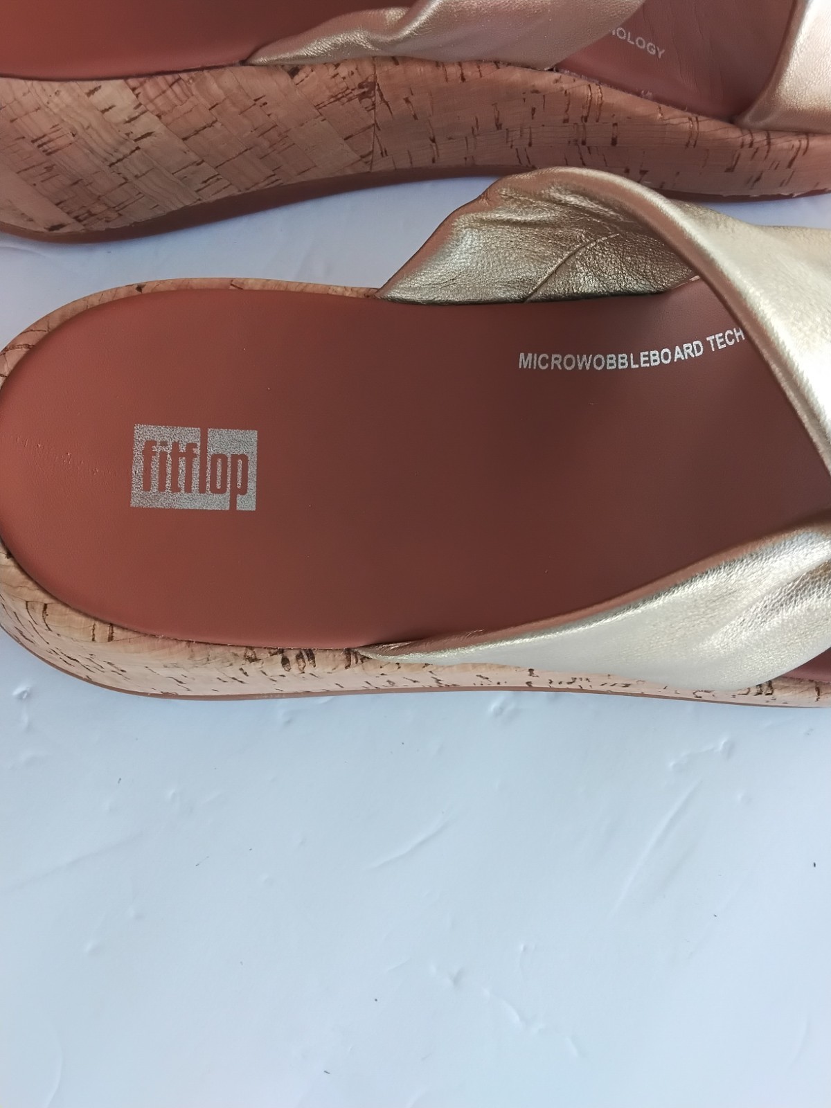 FitFlop F-Mode Twist Platform Gold Leather Slide Sandals US 10 Eu 42