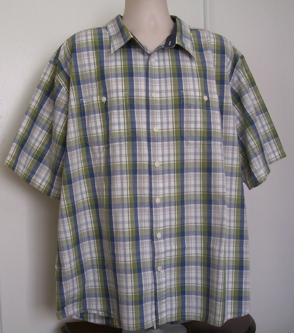 Mens Short Sleeve Weatherproof Button Shirt Sz 3XL Multi Plaid Cotton Camp