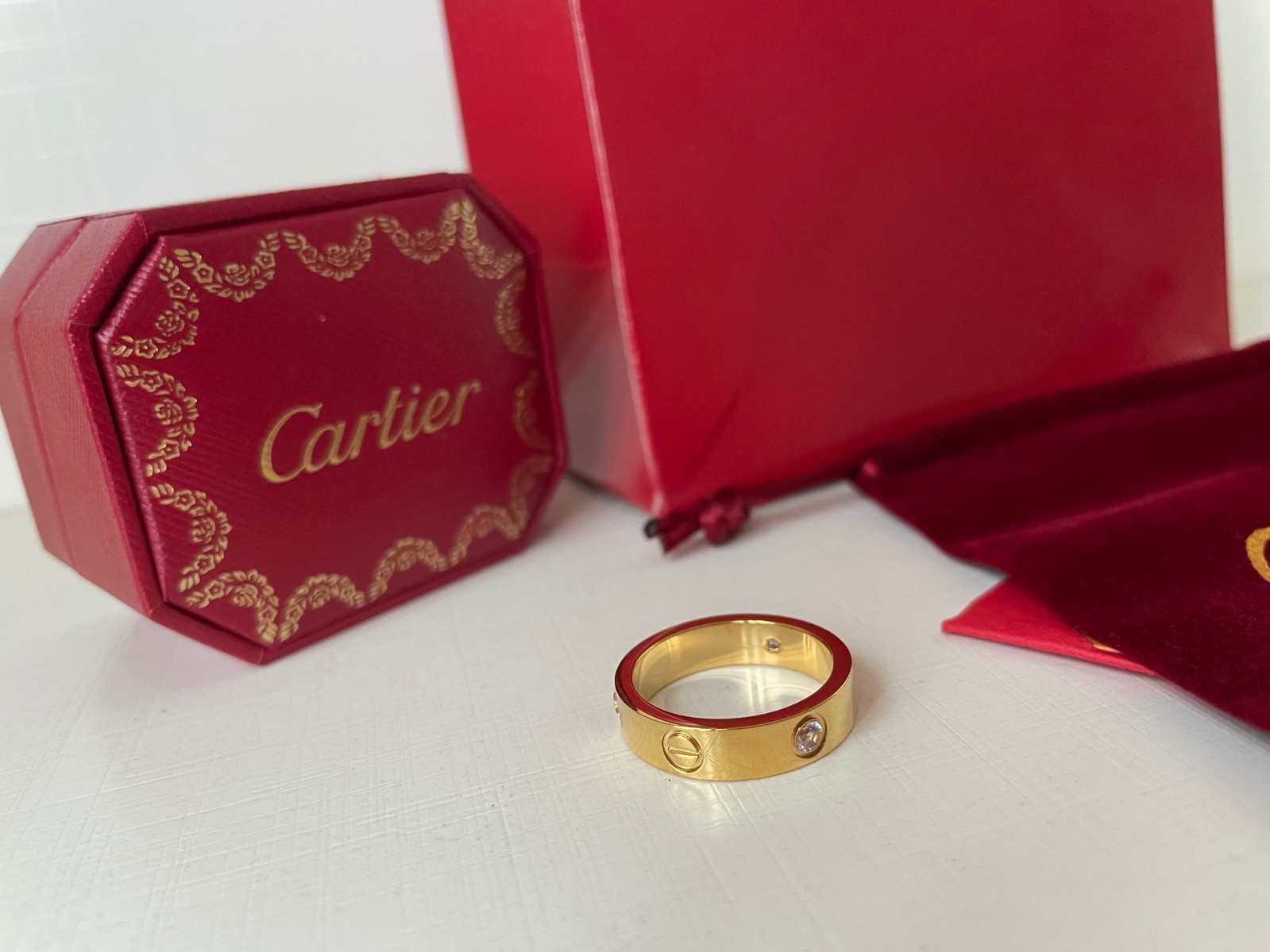 Cartier Big C Diamond Cut Frameless BLACK Lens Gold Frame & Certification Papers