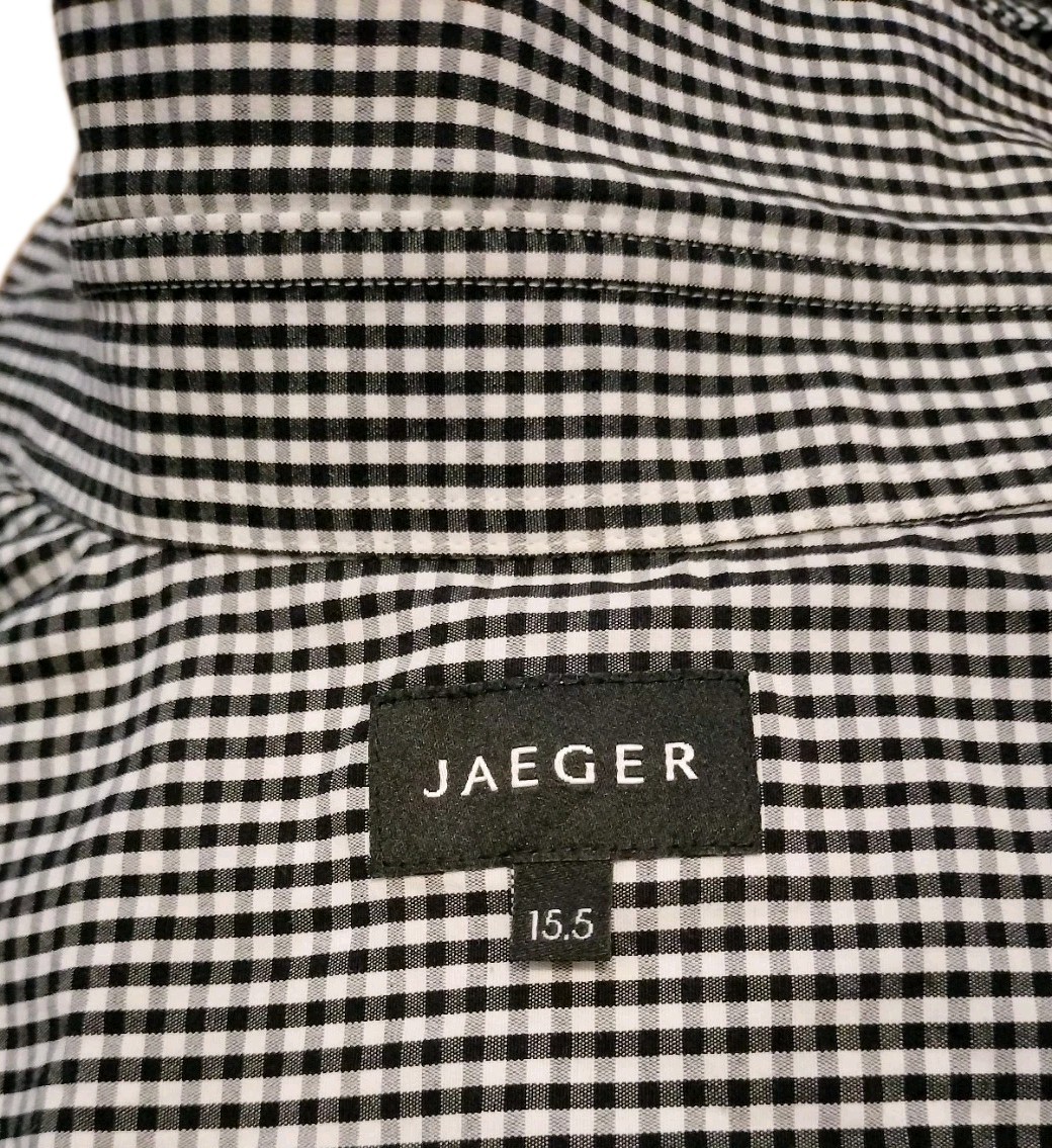 Jaeger Shirt Mens 15.5″ Black Gingham Check Long Sleeve French Cuff Regular Fit