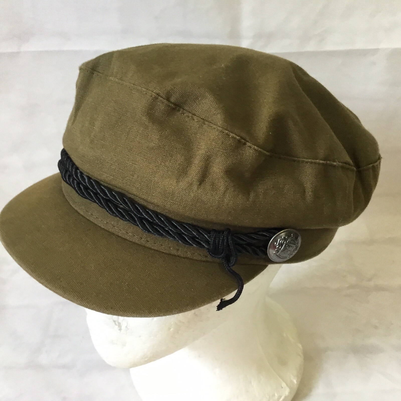 Divided H&M Cadet Cap Hat Beret Green Black Braid Button Adjustable Strap Clean
