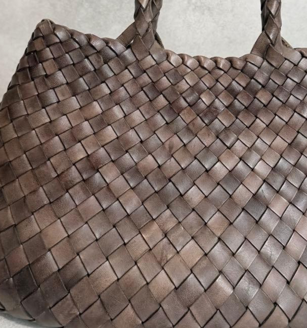 Dragon Diffusion Leather Mesh Totebag Handbag Gray Brown Excellent