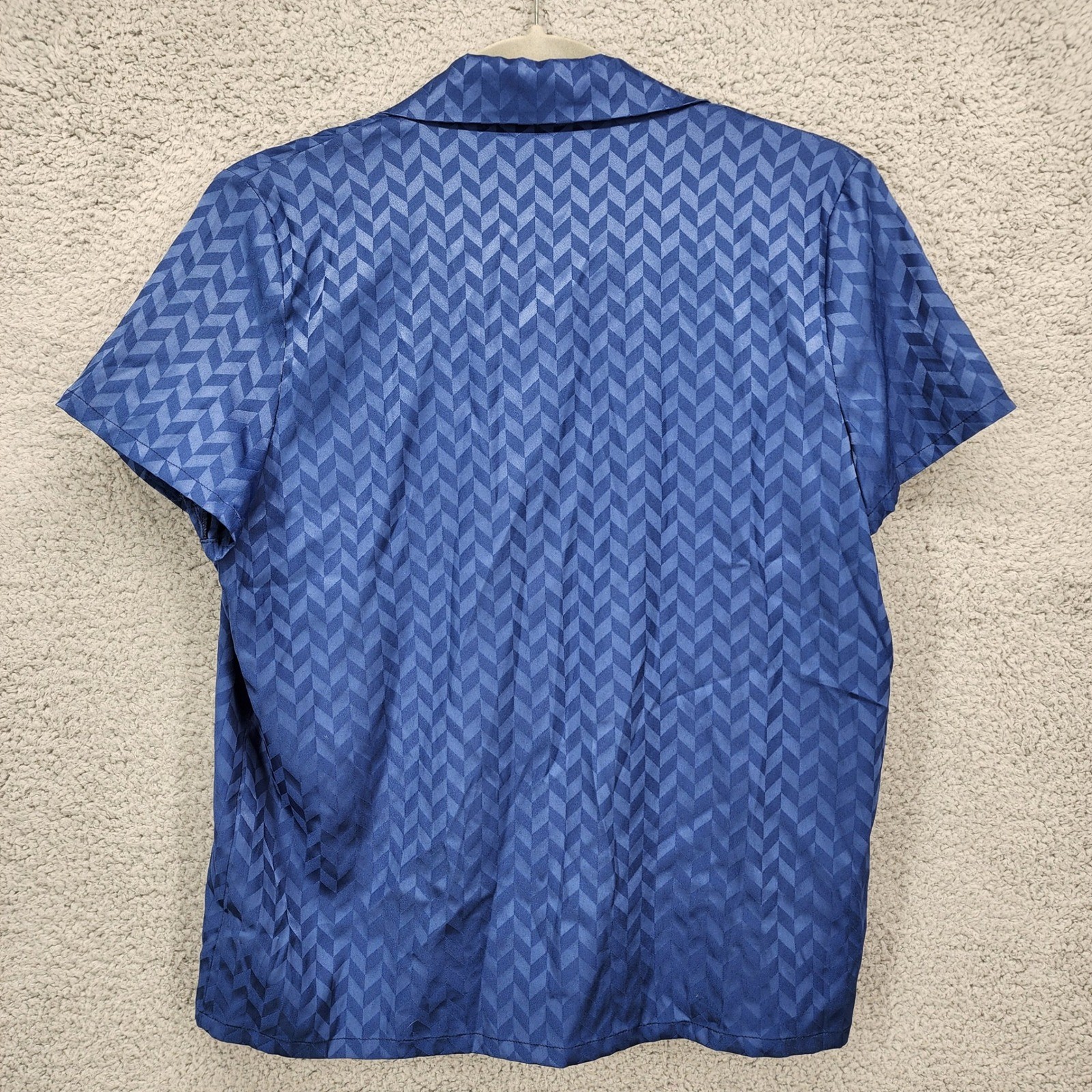 NA-KD Blue Herringbone Jacquard Short Sleeve Button Up Shirt Women’s Size 34