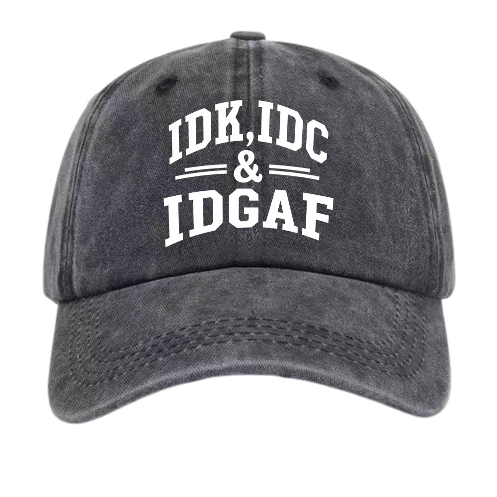 Vintage IDK IDC IDGAF Slogan Baseball Cap Unisex Casual Outdoor Trendy Dad Hat