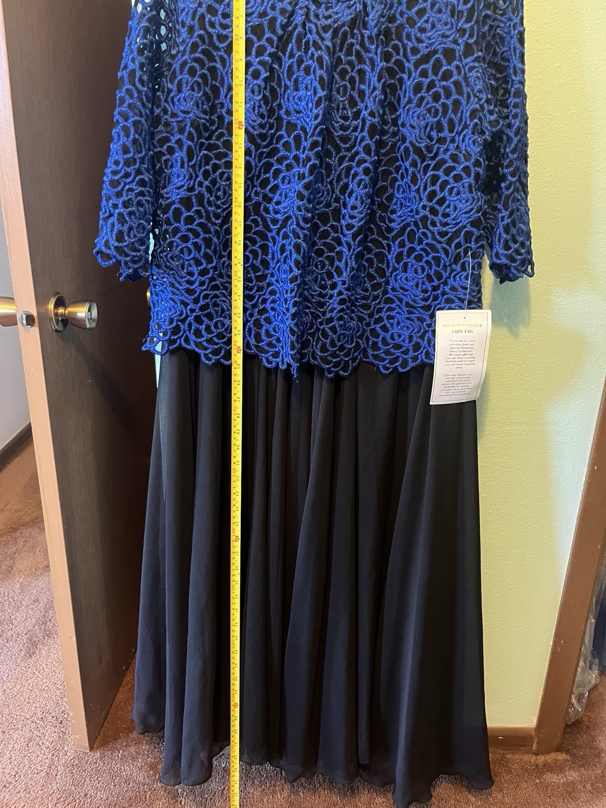 R&M Richards Women’s Size 20 Blue/Black Lace Floral Maxi Dress 3/4 Sleeve