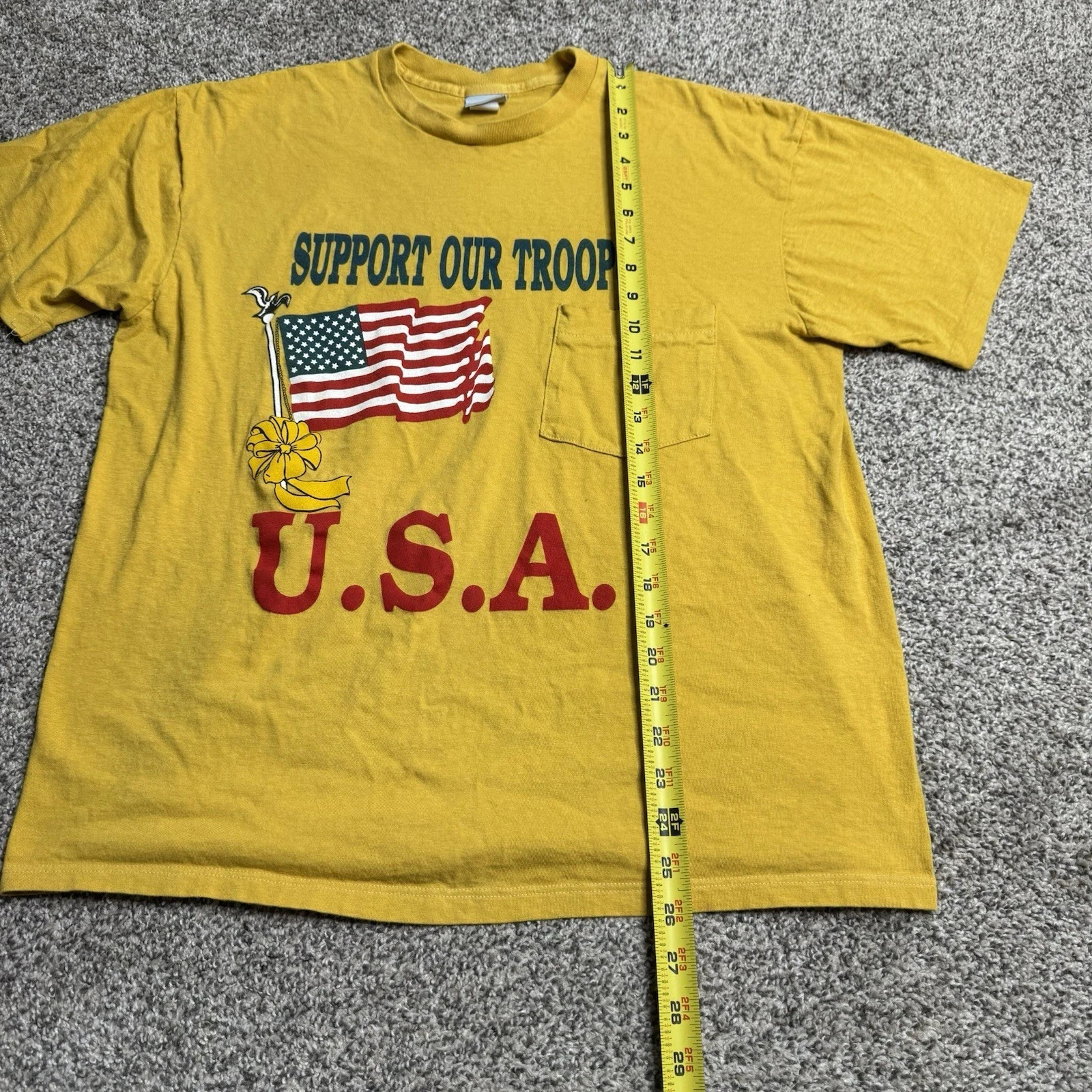Vintage 90s Support Our Troops USA Military T Shirt Men’s Size Medium Yellow