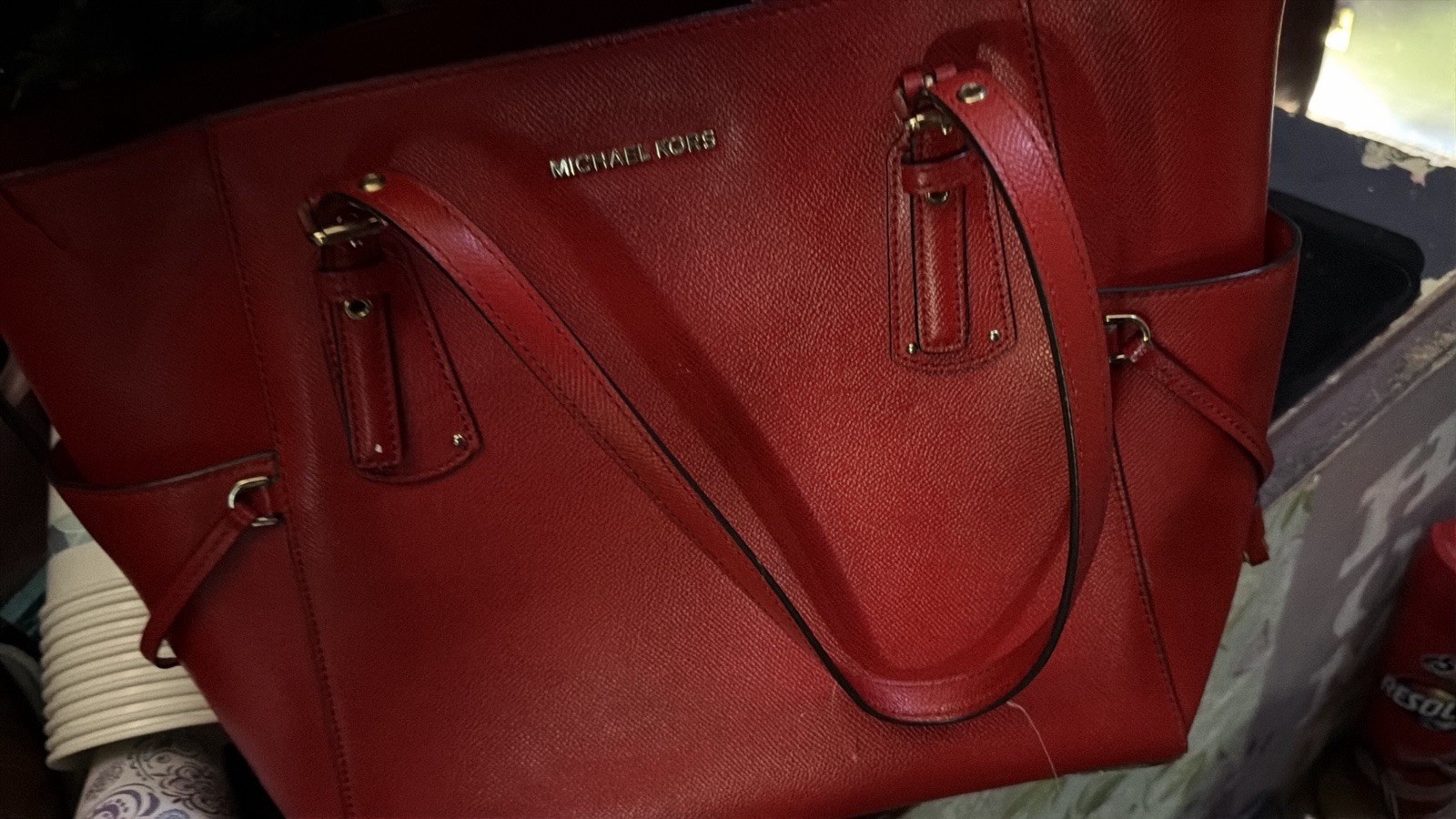 Michael Kors Voyager Large Leather Tote Shoulder Women Bag Dark Raspberry