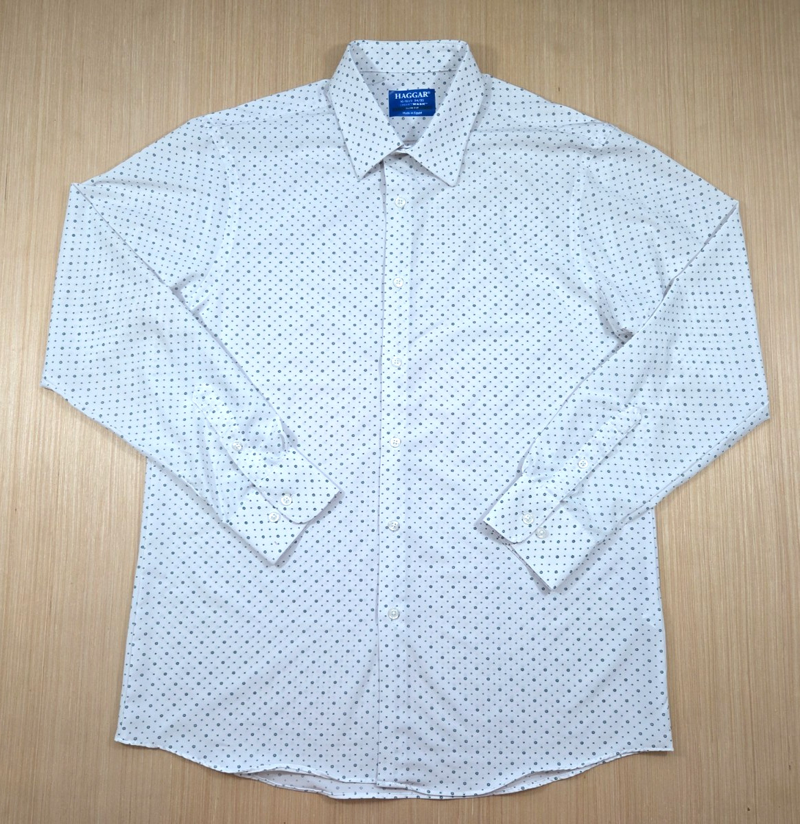 Haggar Smart Wash Slim Fit Shirt Men’s 16-16 1/2 34/35 White Dark Green Print