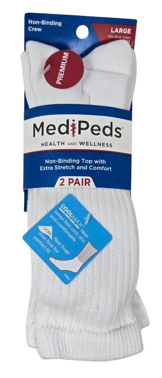 2 Pack MediPeds Premium Diabetic Cool Max Crew Socks Large Men 7-12 Women 10-13
