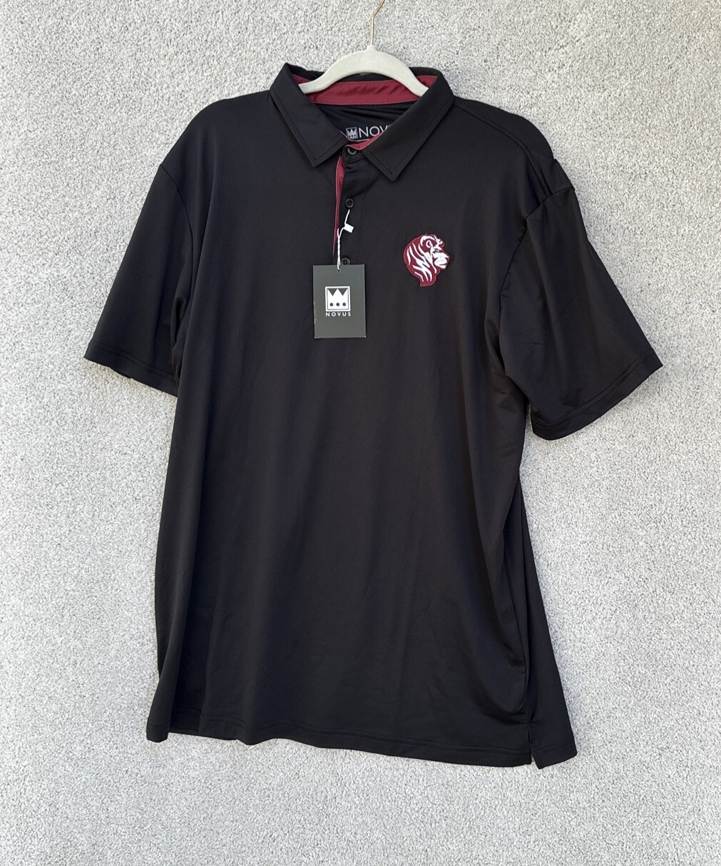Novus Shirt Mens Large NWT Black Polo shirt with Red Lion Mens Large