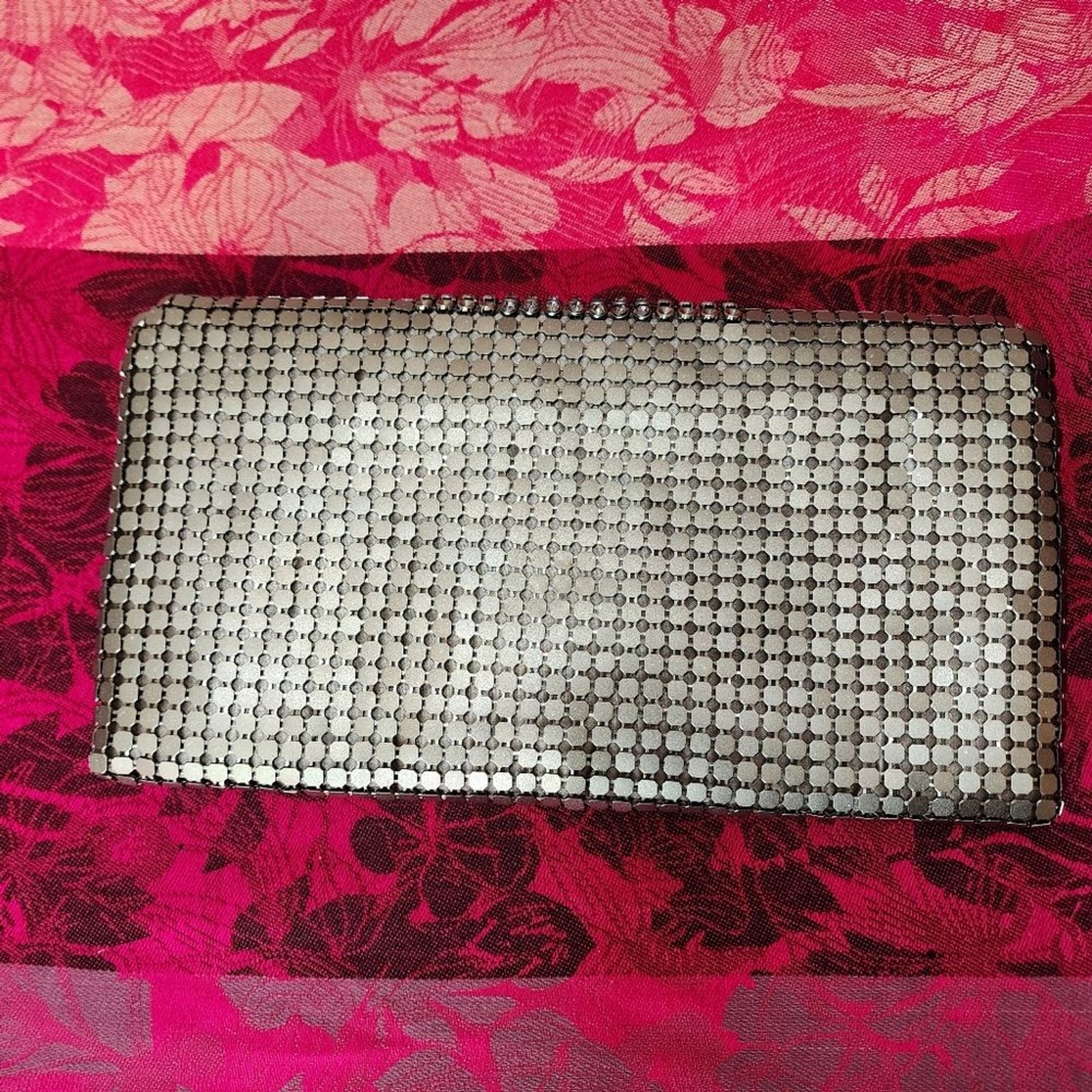 Pewter Metal Bling Chain Mail Clutch With Chain Strap.
