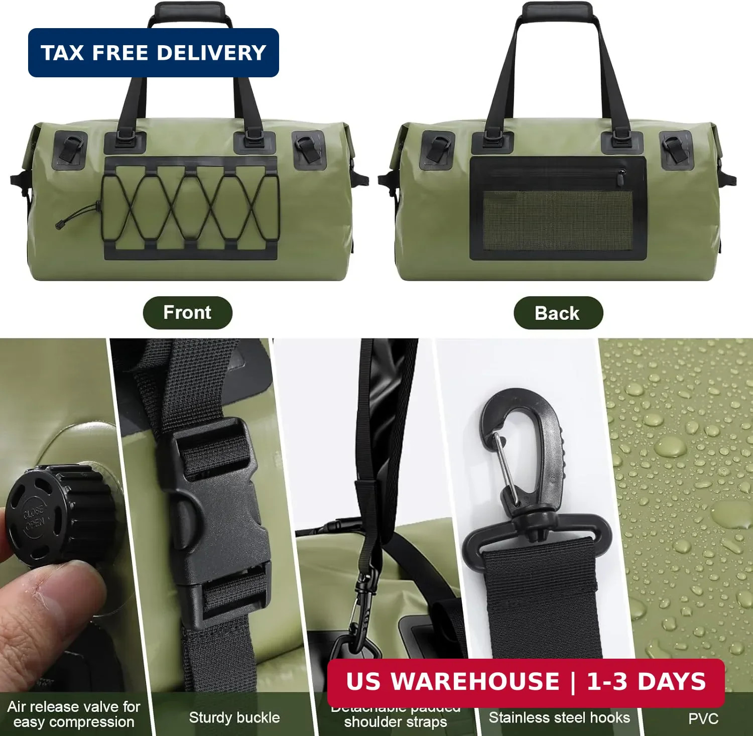 Waterproof Duffel Bag, 70L Large Motorcycle Dry Backpack, Heavy-Duty Roll Top Wa