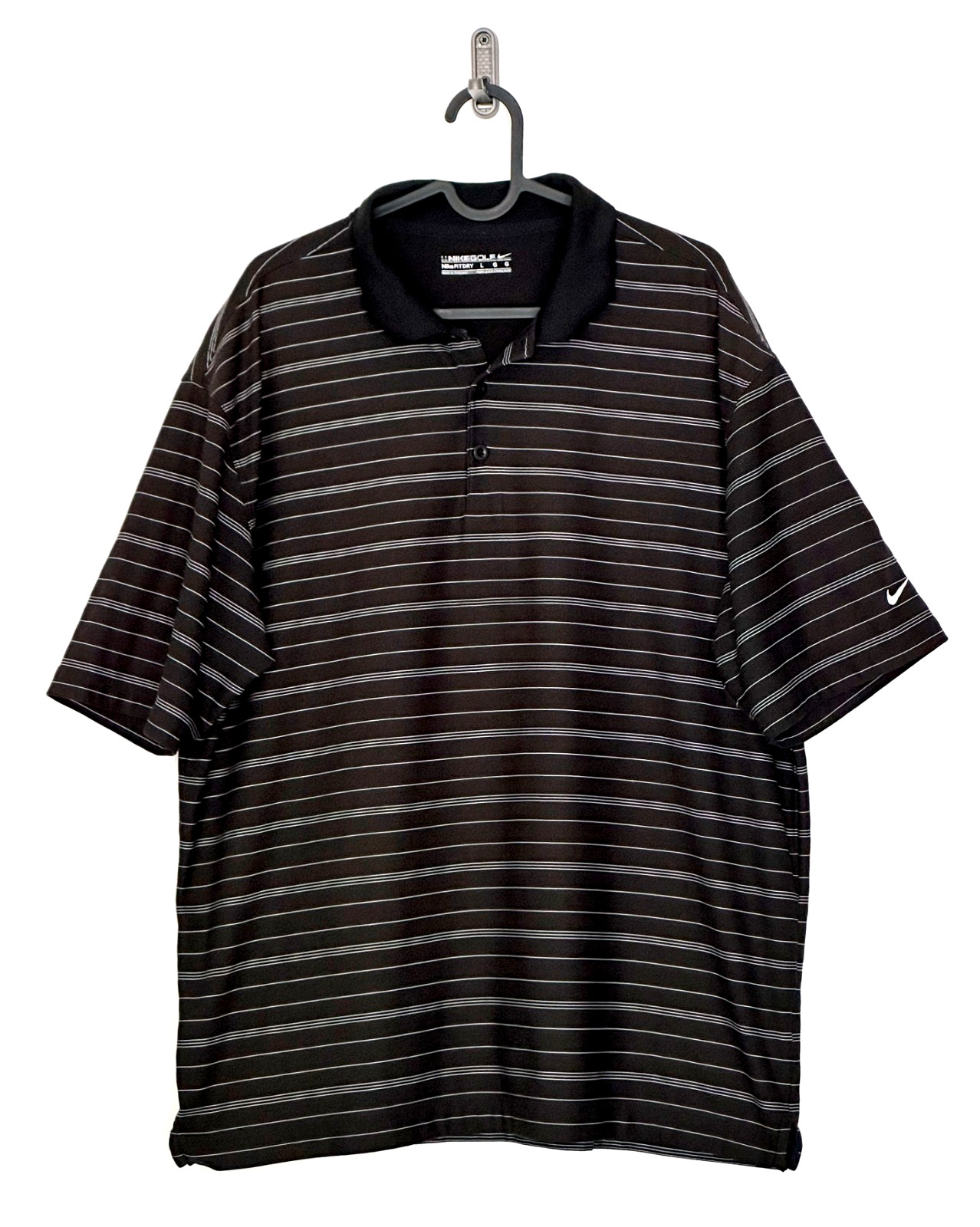 Nike Golf Fit Dry Polo Shirt Men’s Large Black Striped Performance Short Sleeve