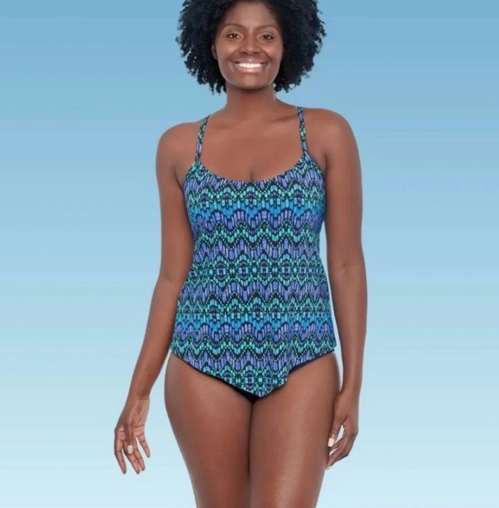 Dreamsuit by Miracle Brands Tankini Women’s Sz 10 Swim Top Blue Print New