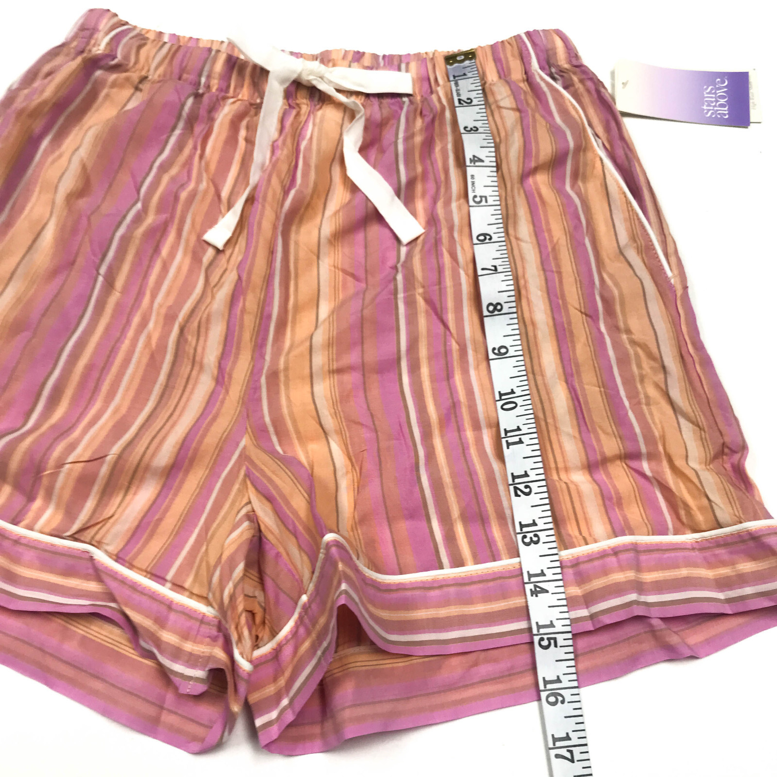 Stars Above Womens Size S Sleep Shorts Drawstring Pockets Striped Pink/Orange