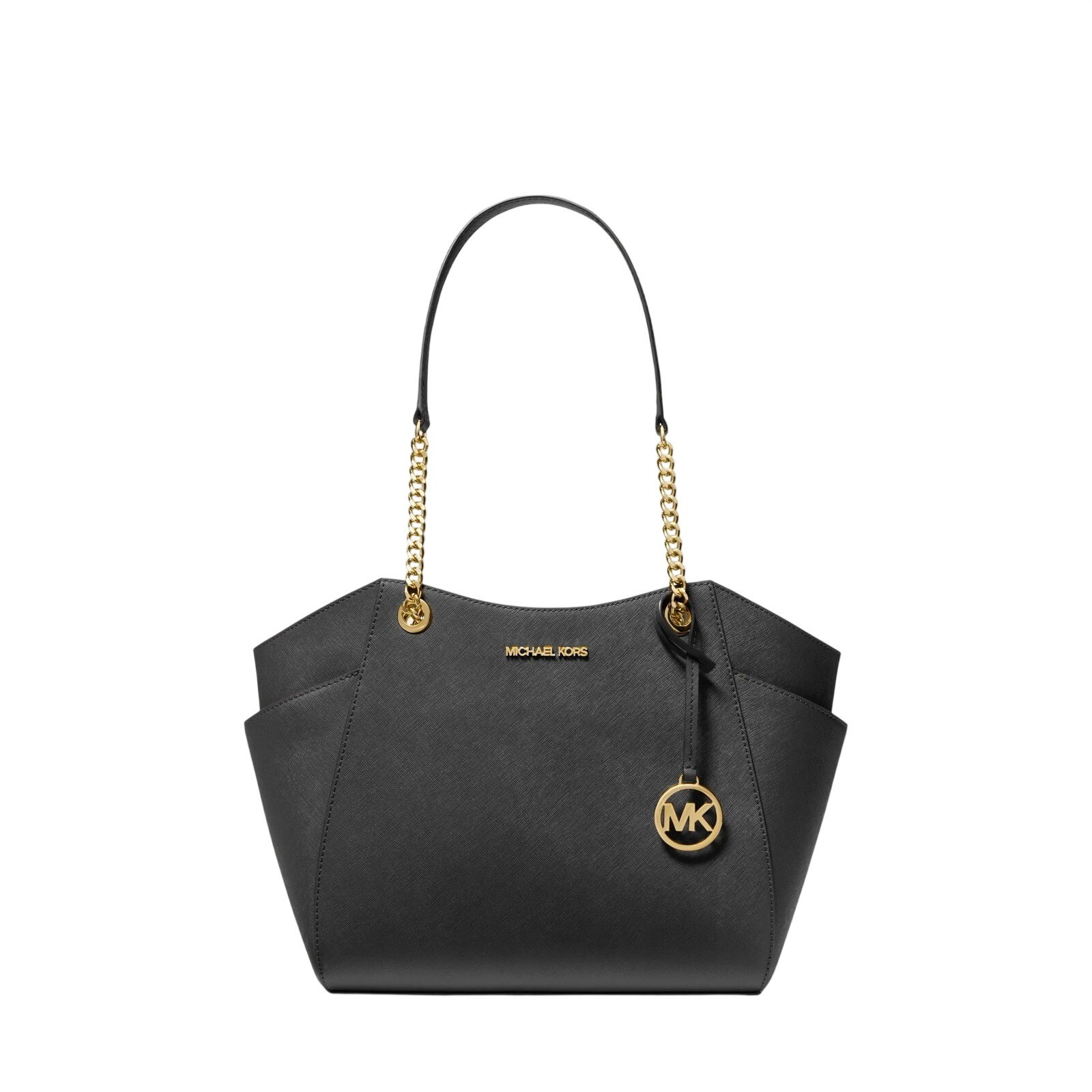 73. Jet Set Large Saffiano Leather Shoulder Bag in Black