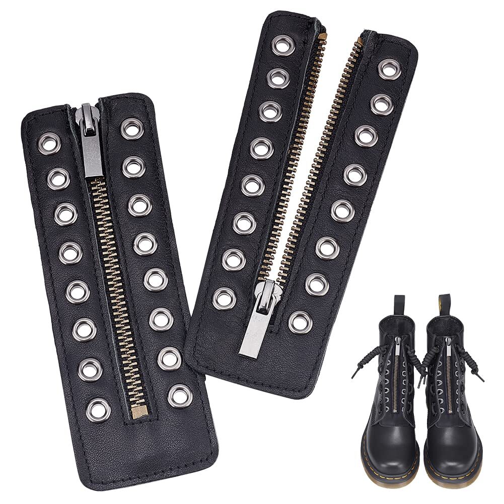 Leather Lace-in Boot Zipper Inserts, 2.1×6.2″ Black-smooth