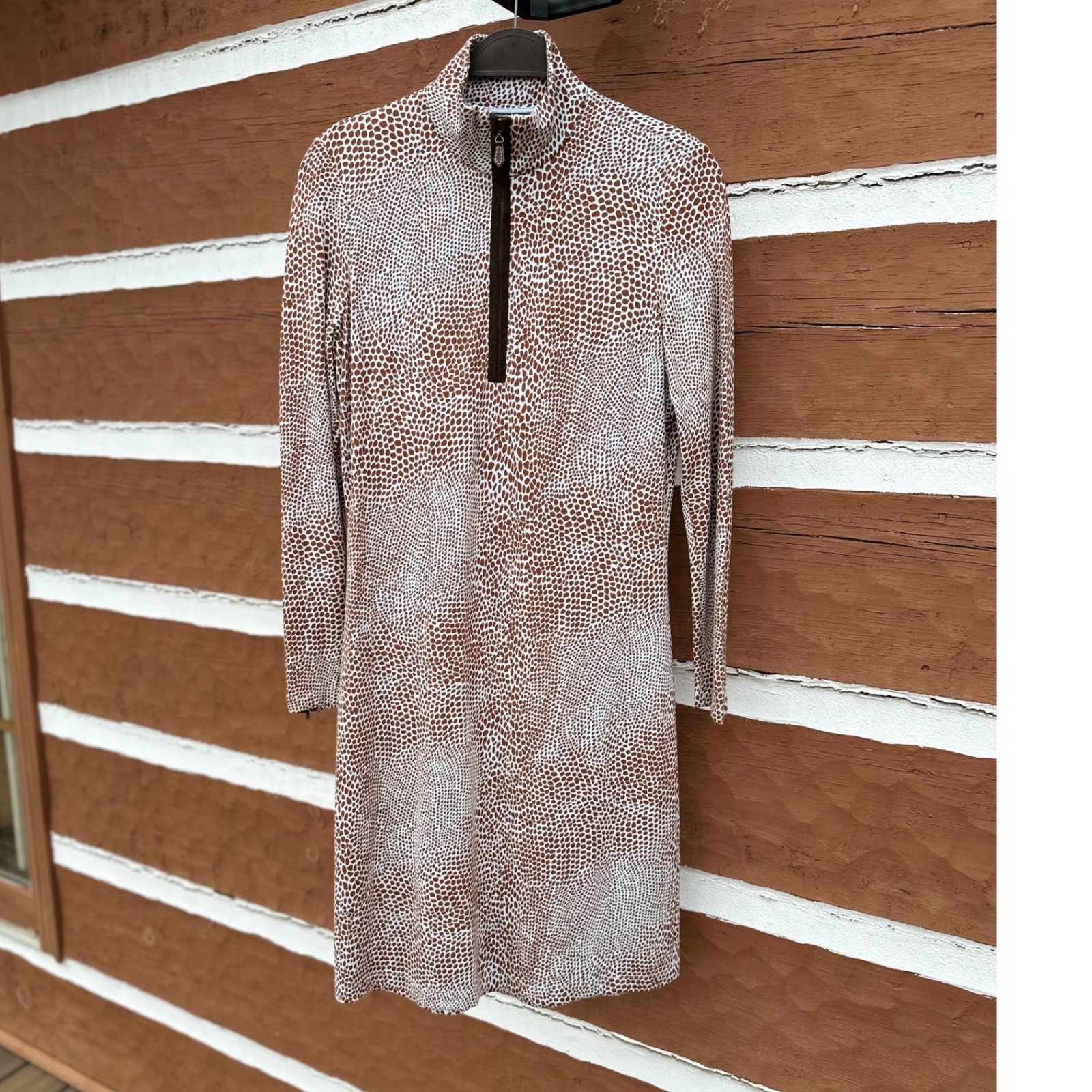 J. McLaughlin Bedford Brown Light Blue 1/4 Zip Long Sleeve Dress
