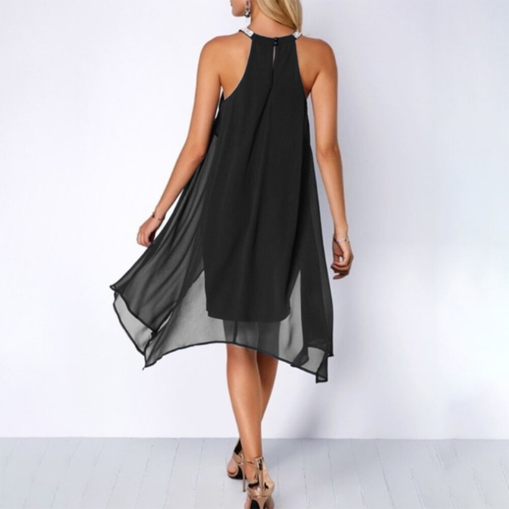 Womens Chiffon Halter Neck Mini Dress Ladies Evening Cocktail Party Gown Size 16