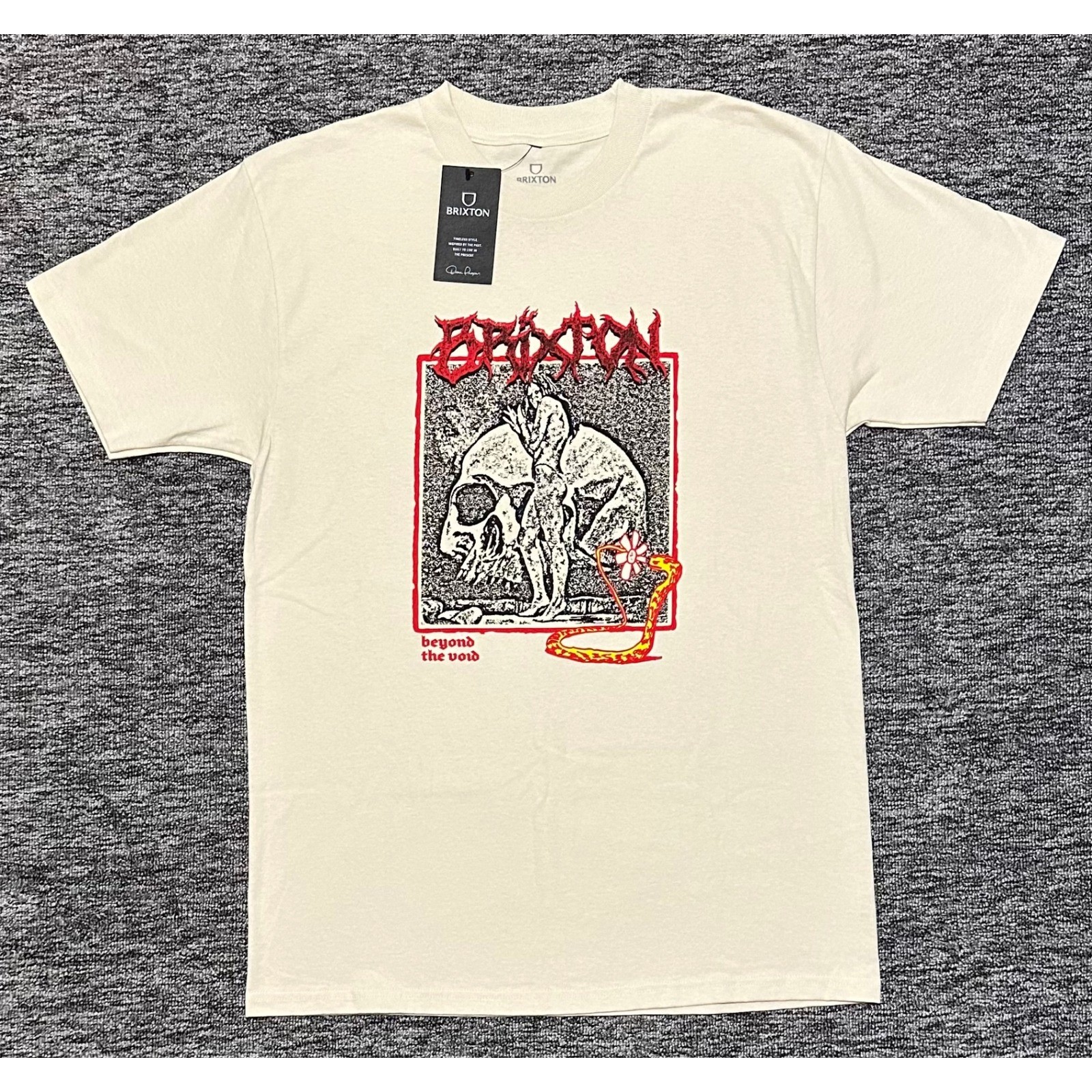 Brixton Beyond the Void Graphic Mens Medium Cream Skull Serpent Cotton T-Shirt