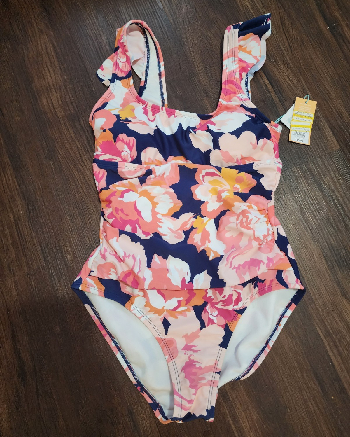 Kona Sol Floral One-Piece Swimsuit Pink/Navy/Orange/White Lined 36/34D