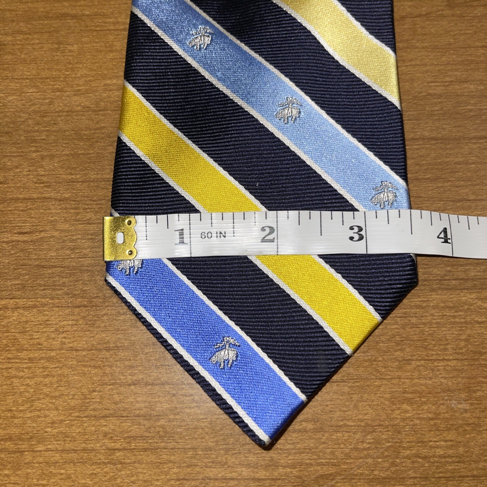 Brooks Brothers Neck Tie Men Logo Striped Yellow Navy Blue Repp