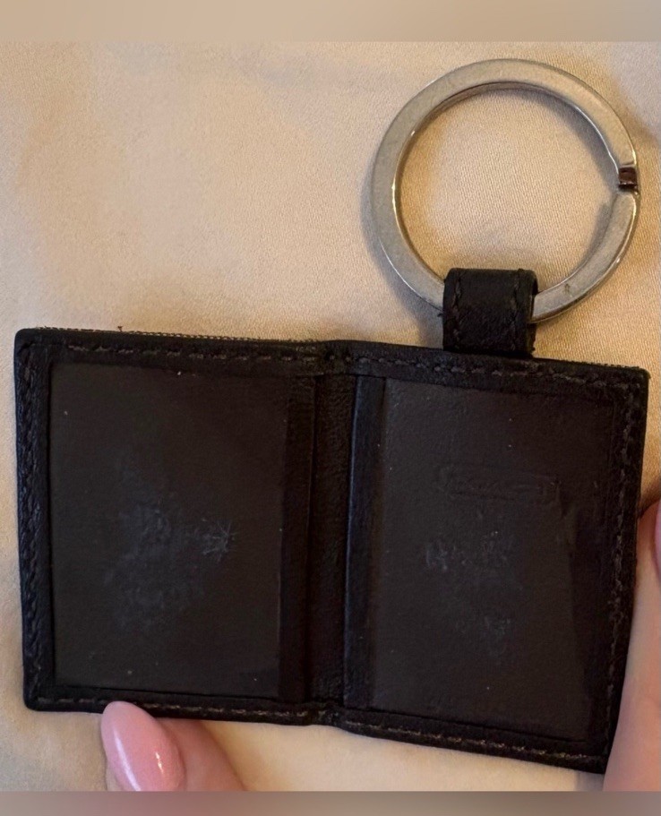Coach Vintage Brown Signature Monogram Buckle Snap Photo Keychain